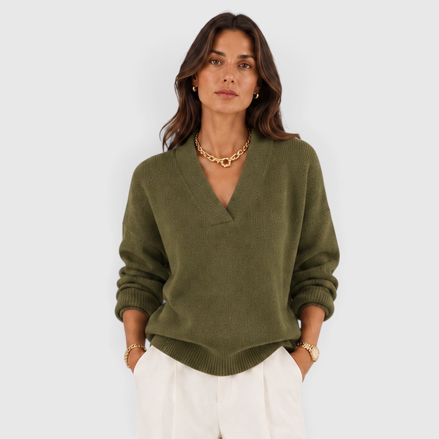 Maglione Donna Scollo a V in Maglia Morbida Elegante