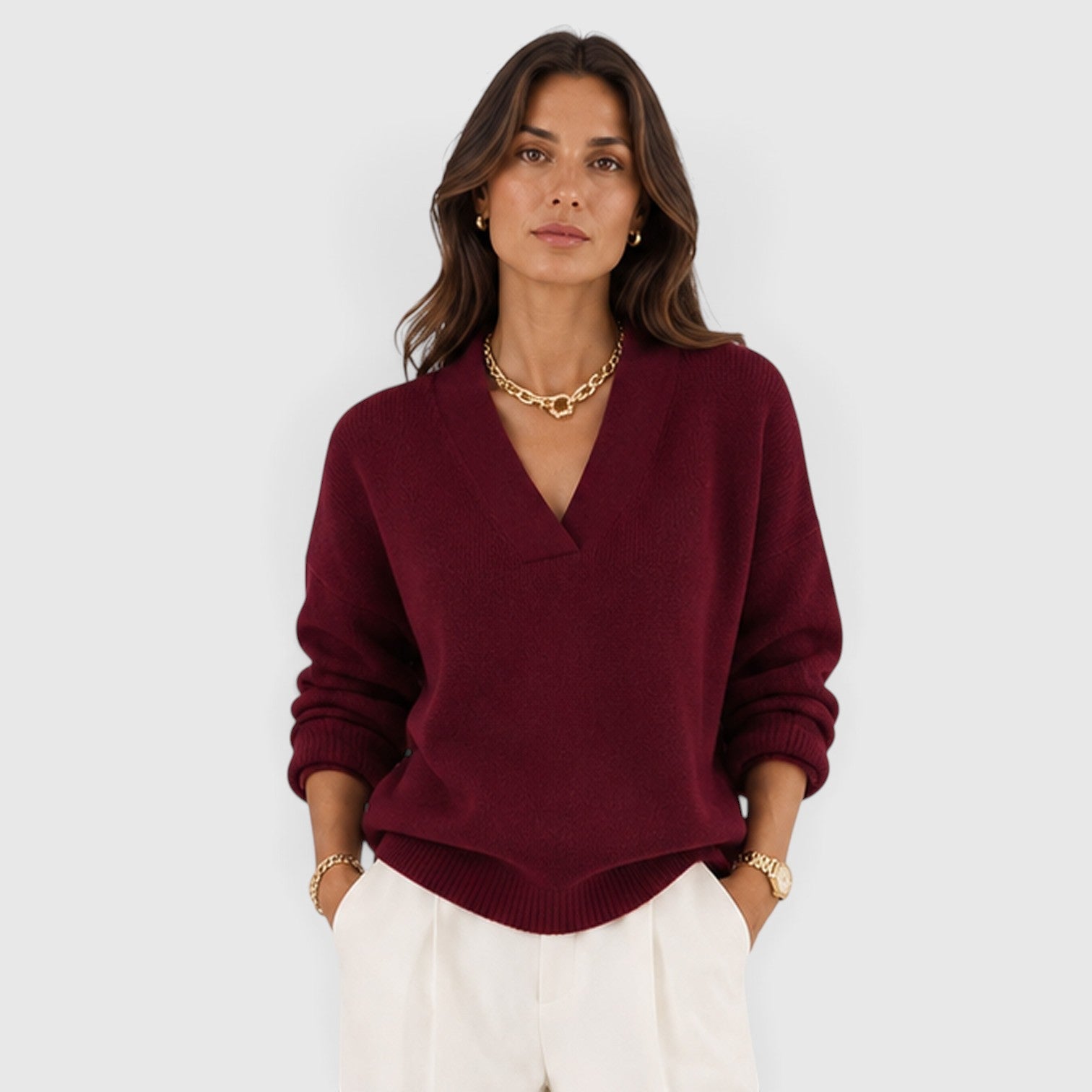 Maglione Donna Scollo a V in Maglia Morbida Elegante
