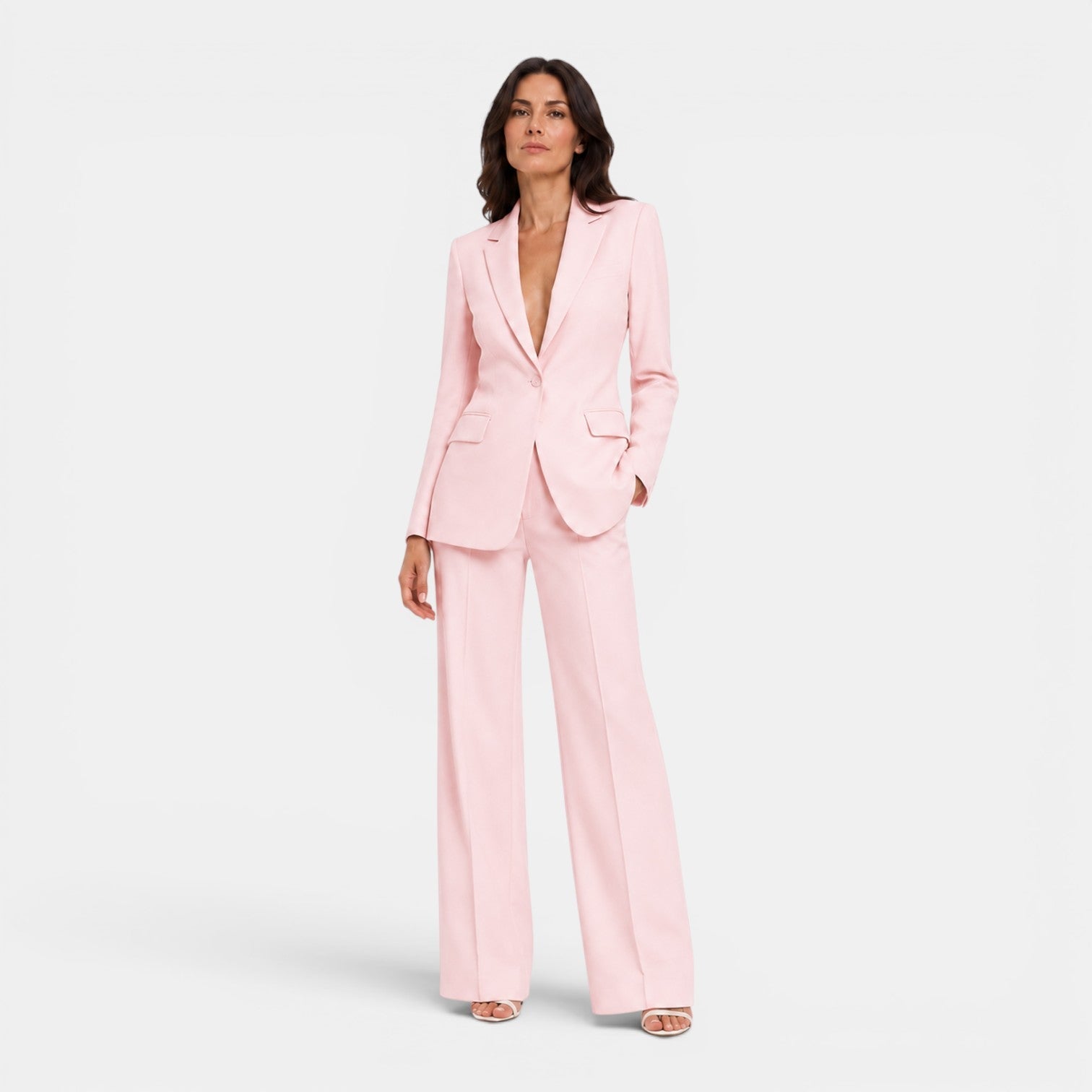 Tailleur Donna Blazer con Revers e Pantaloni Larghi Ufficio