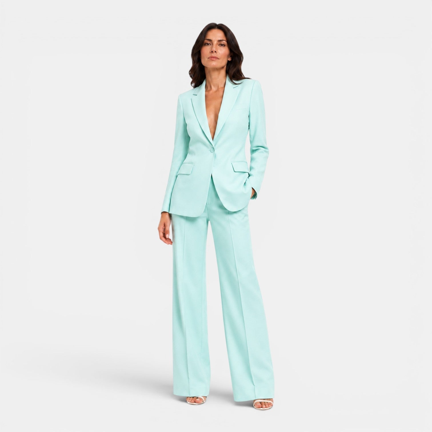 Tailleur Donna Blazer con Revers e Pantaloni Larghi Ufficio