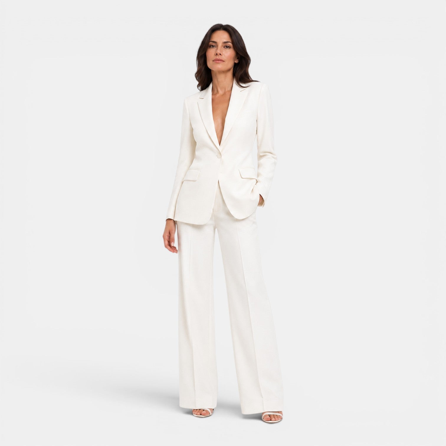 Tailleur Donna Blazer con Revers e Pantaloni Larghi Ufficio