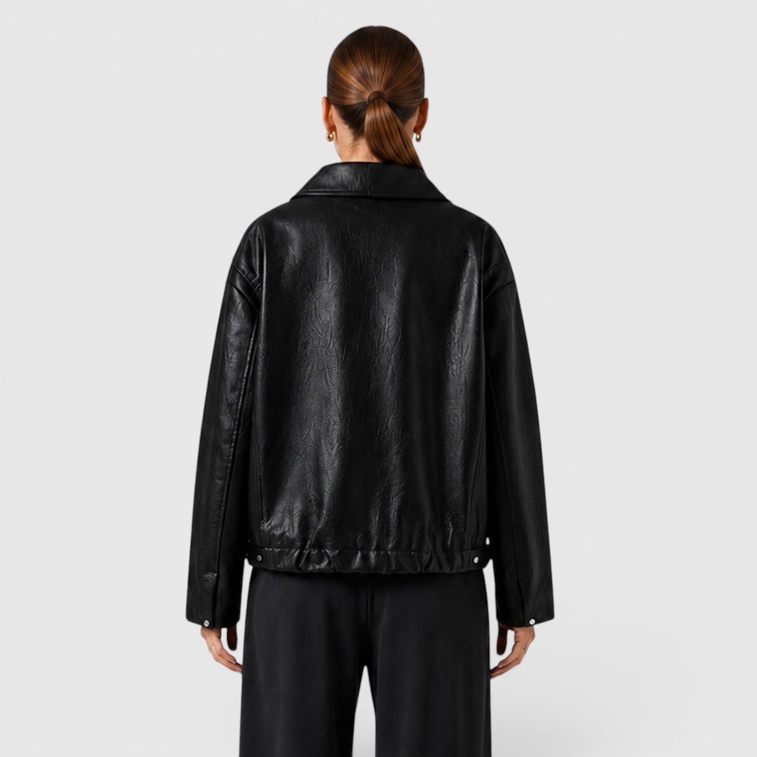 Giacca Donna Effetto Pelle con Zip e Tasche