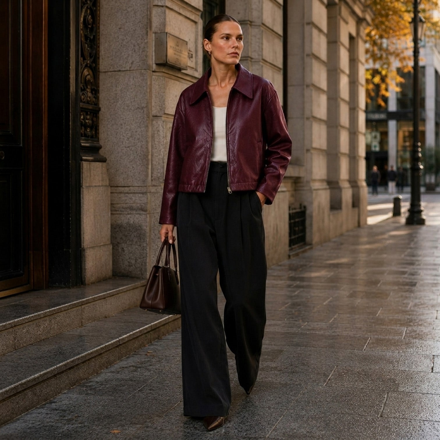 Giacca Donna Effetto Pelle con Zip e Tasche