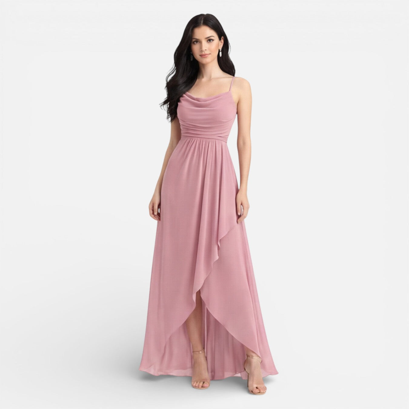Abito Cerimonia Donna Rosa Chiffon Damigella Elegante