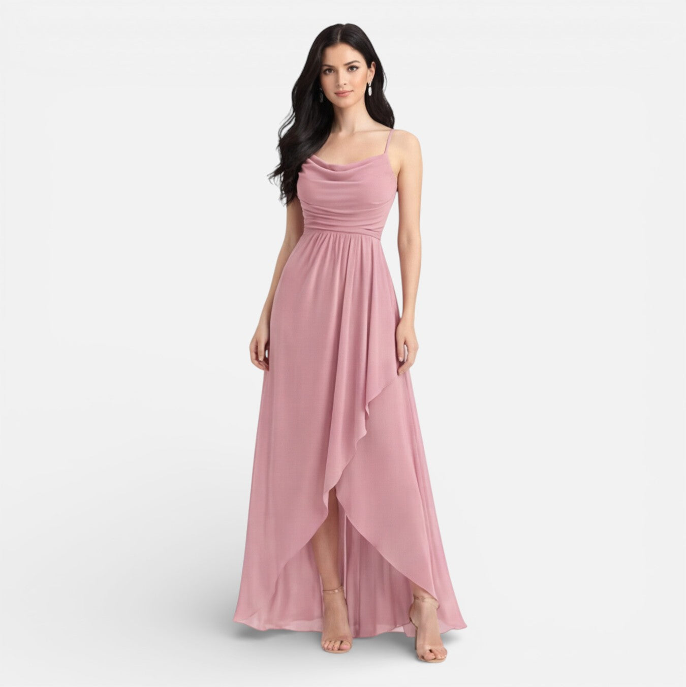 Abito Cerimonia Donna Rosa Chiffon Damigella Elegante