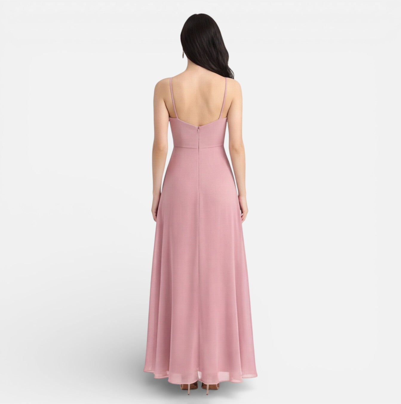 Abito Cerimonia Donna Rosa Chiffon Damigella Elegante