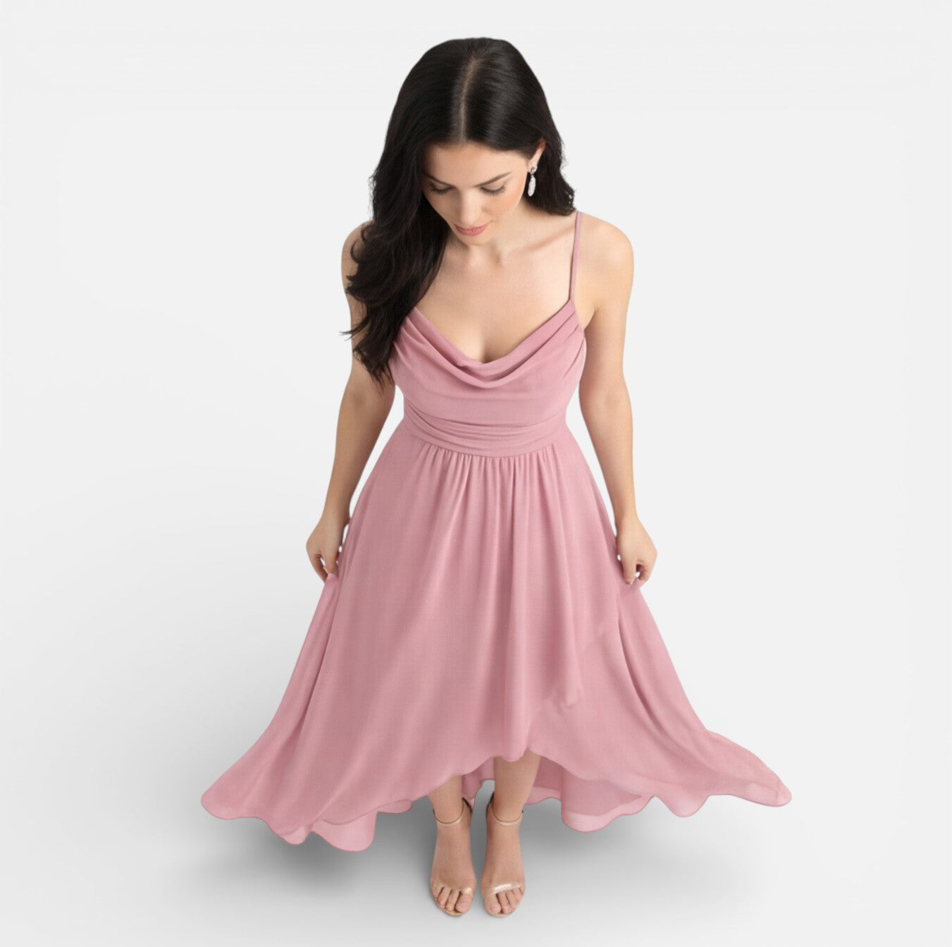 Abito Cerimonia Donna Rosa Chiffon Damigella Elegante