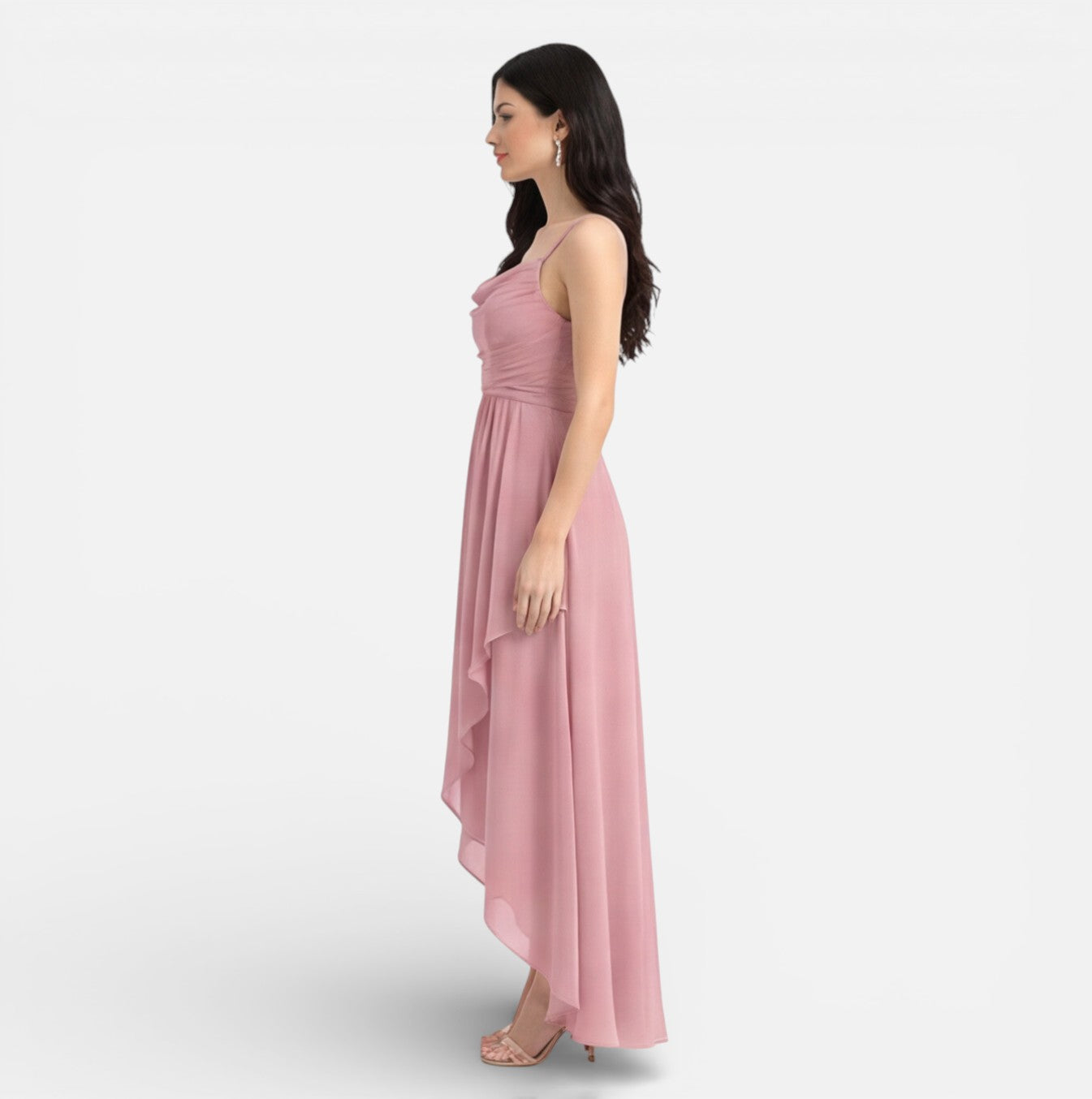 Abito Cerimonia Donna Rosa Chiffon Damigella Elegante