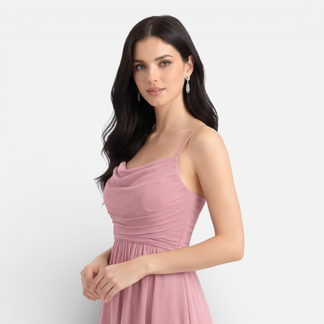 Abito Cerimonia Donna Rosa Chiffon Damigella Elegante