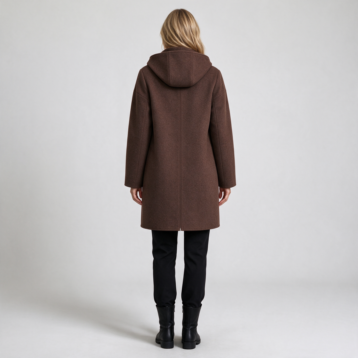 Cappotto Donna in Pura Lana con Cappuccio Zip Intera Lungo