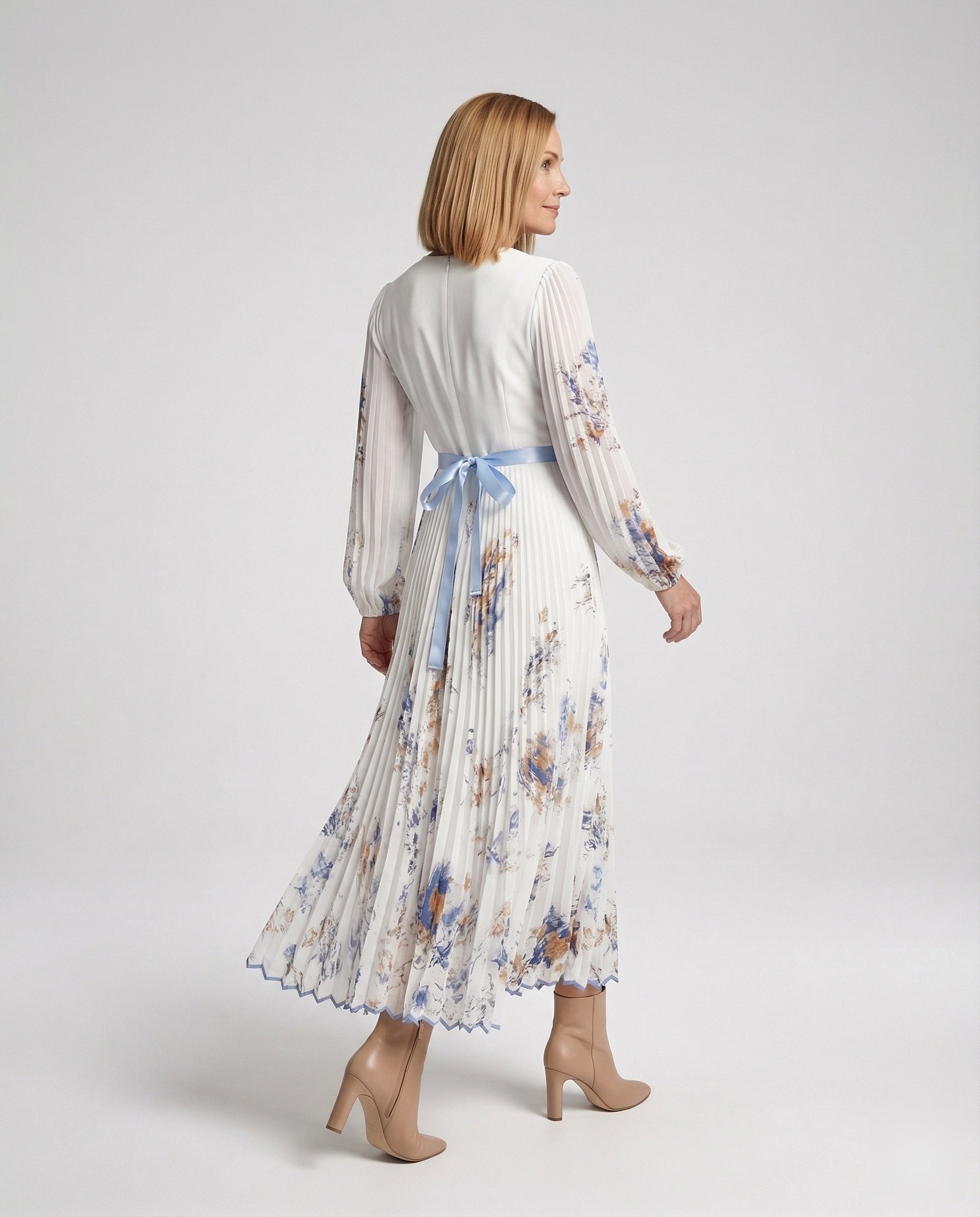 Aurazio Vestito Lungo Plissettato con Scollo a V per Donna