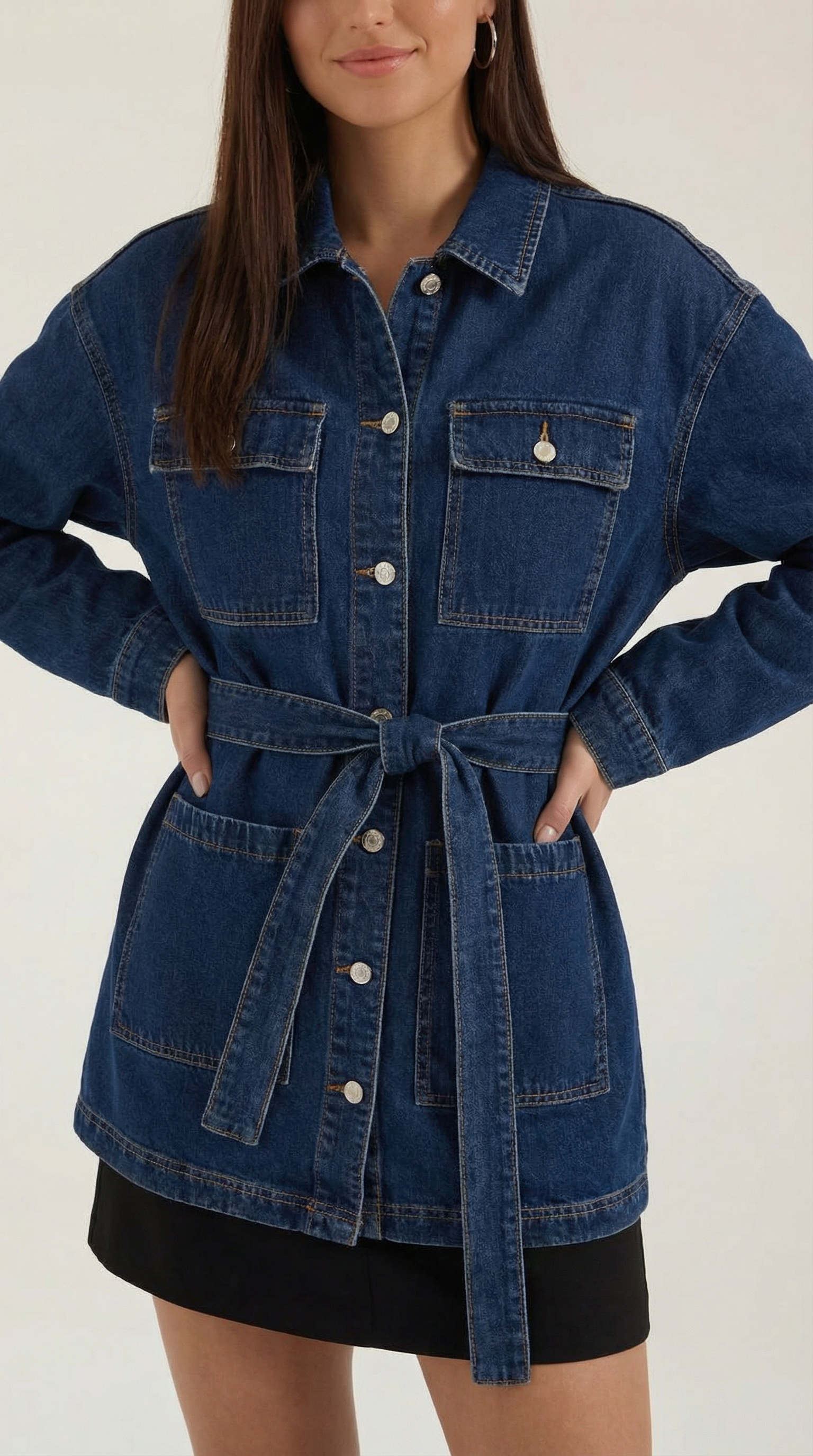Giacca Donna in Jeans con Cintura Taglio Rilassato Versatile