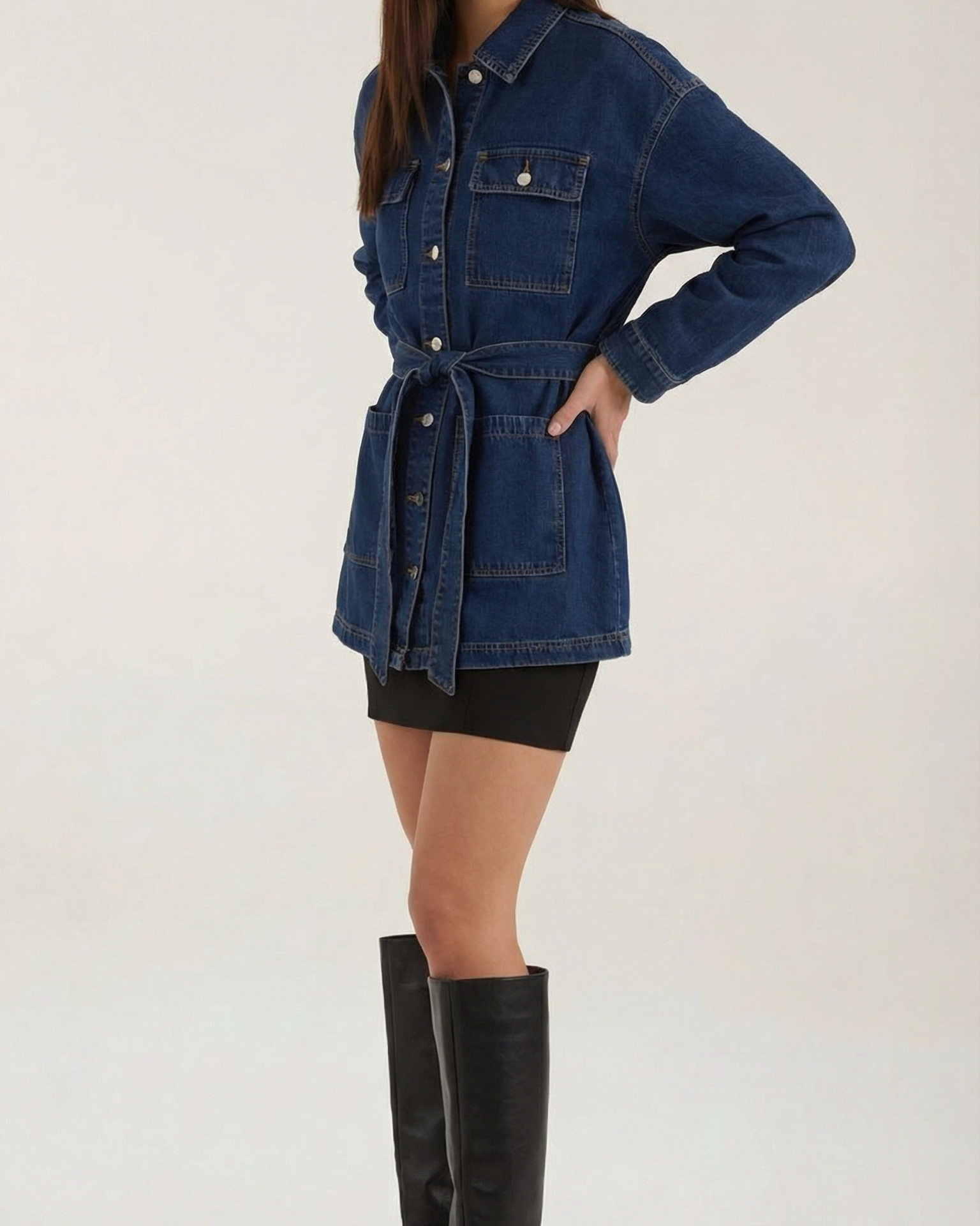 Aurazio Giacca di Jeans con Cintura per Donna