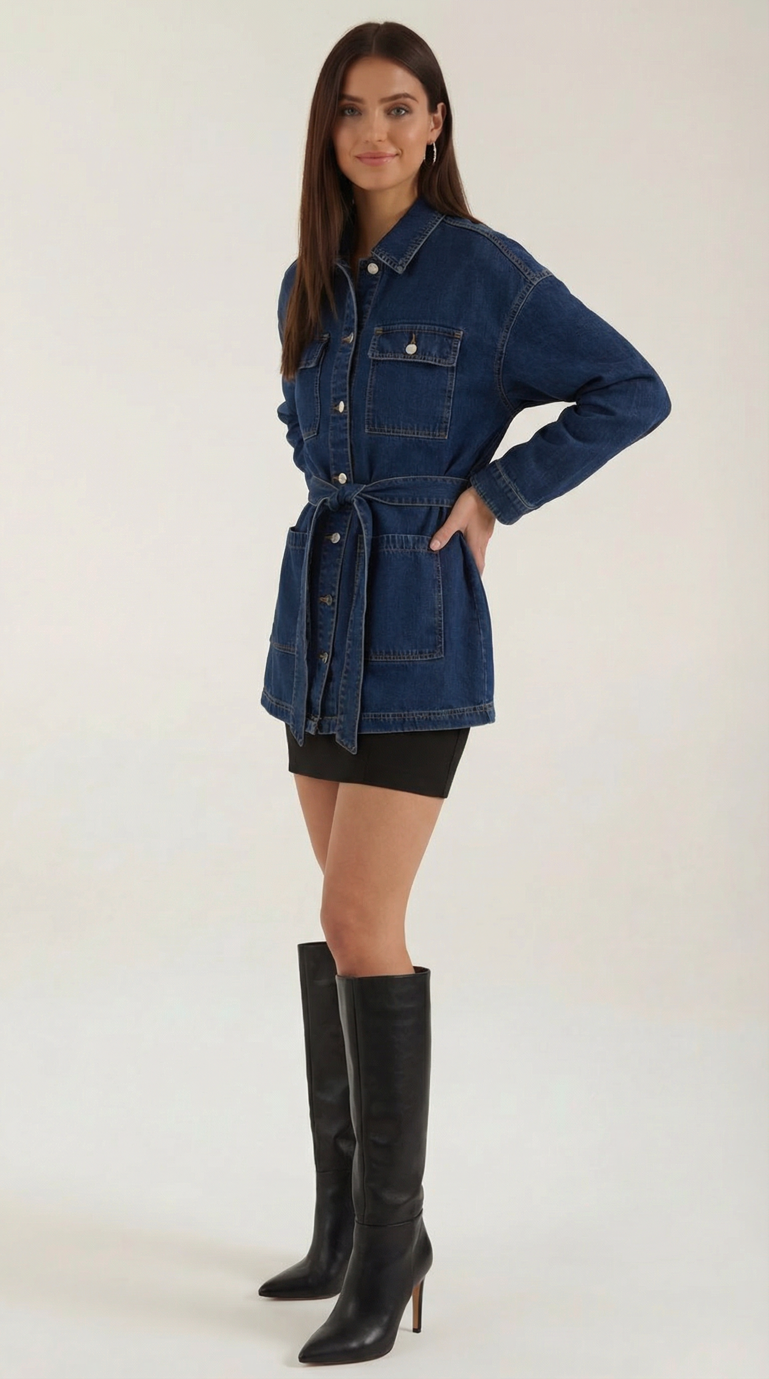 Giacca Donna in Jeans con Cintura Taglio Rilassato Versatile
