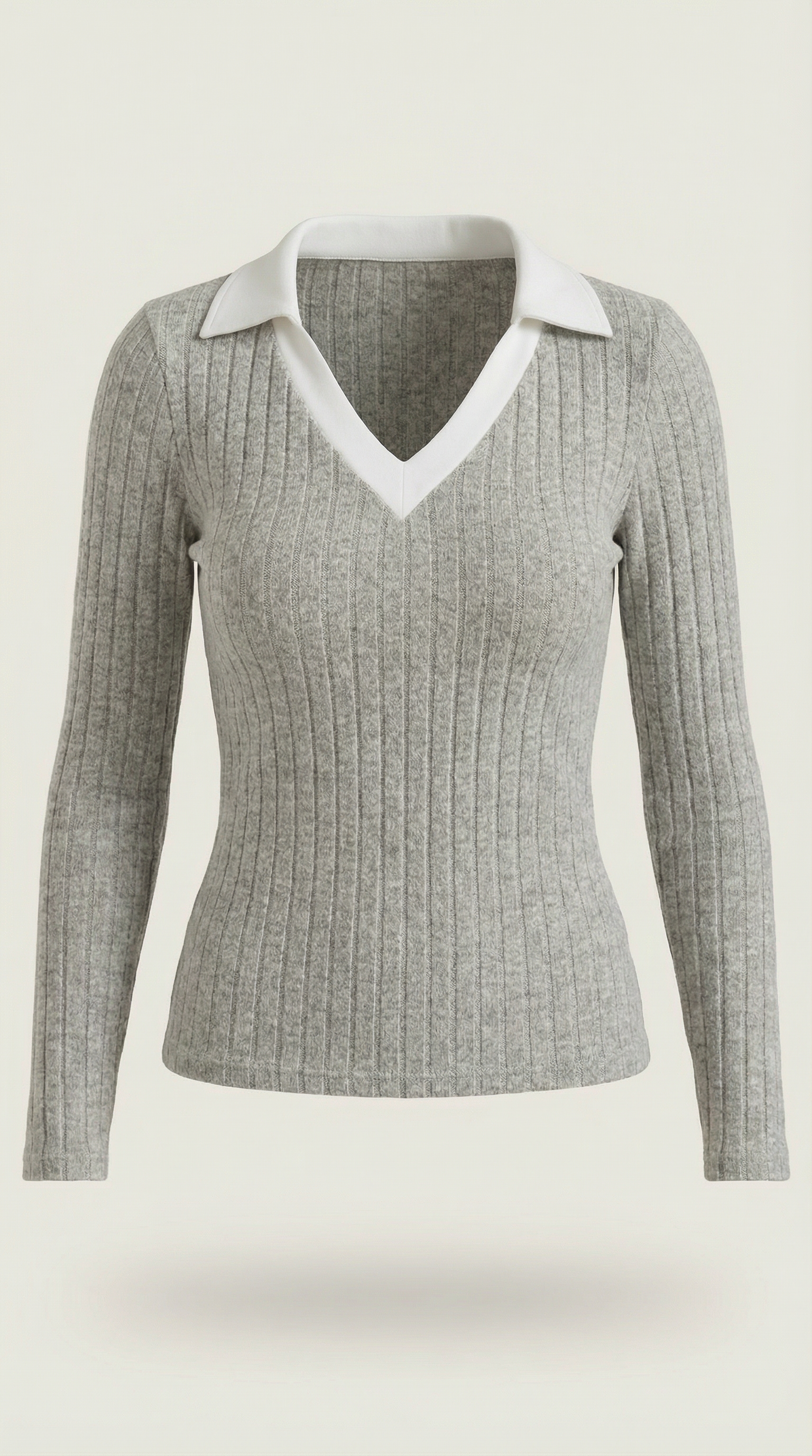 Top Donna Maniche Lunghe in Maglia a Coste Sobrio Lusso