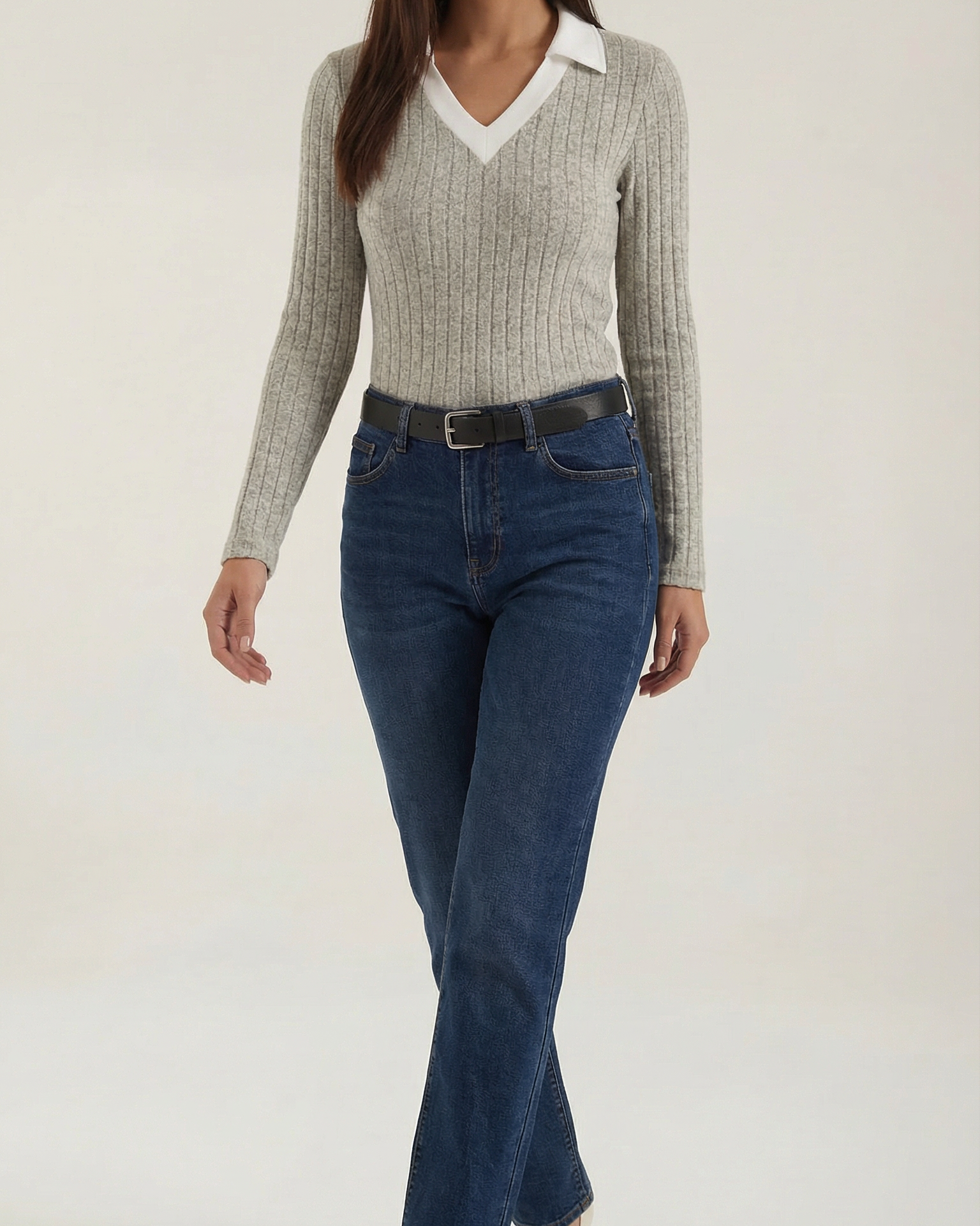 Top Donna Maniche Lunghe in Maglia a Coste Sobrio Lusso