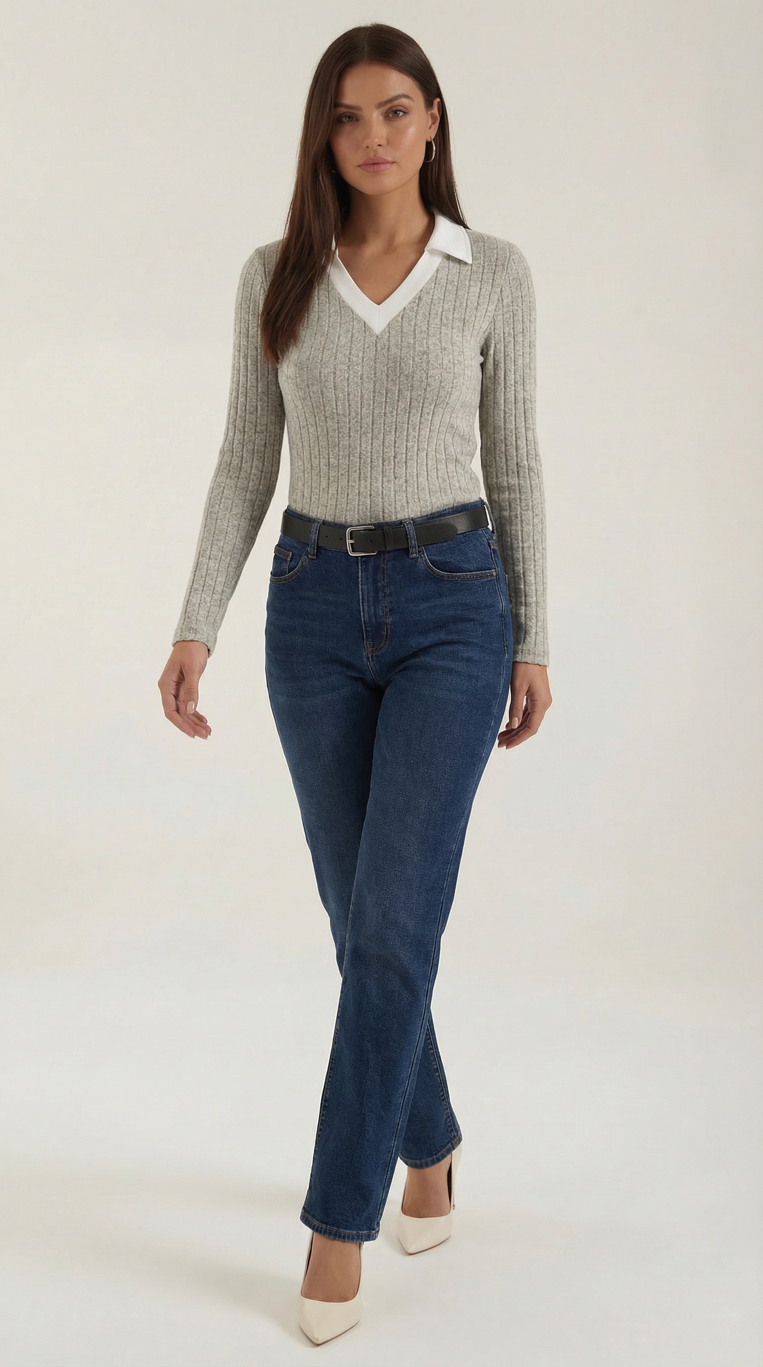 Top Donna Maniche Lunghe in Maglia a Coste Sobrio Lusso