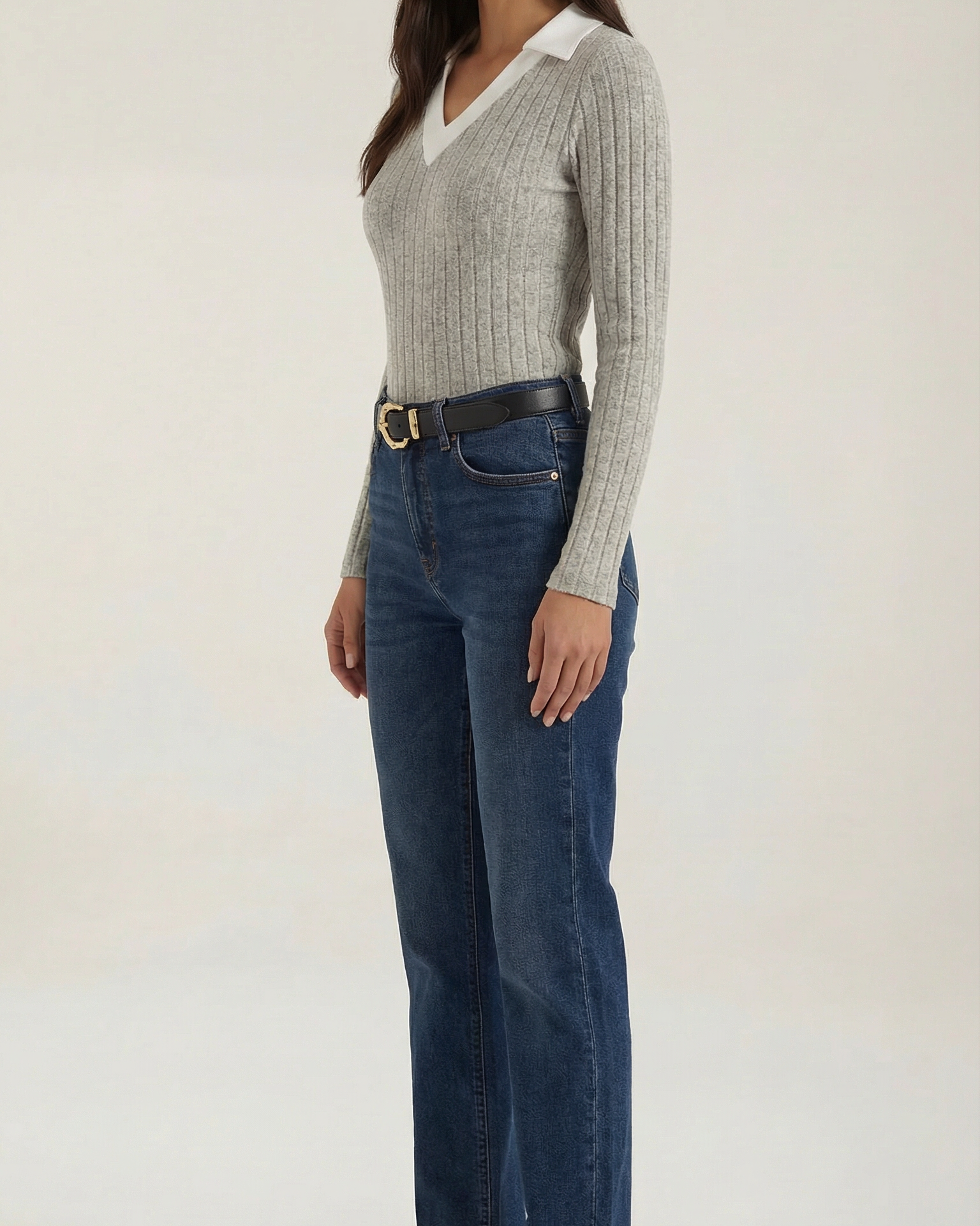 Top Donna Maniche Lunghe in Maglia a Coste Sobrio Lusso