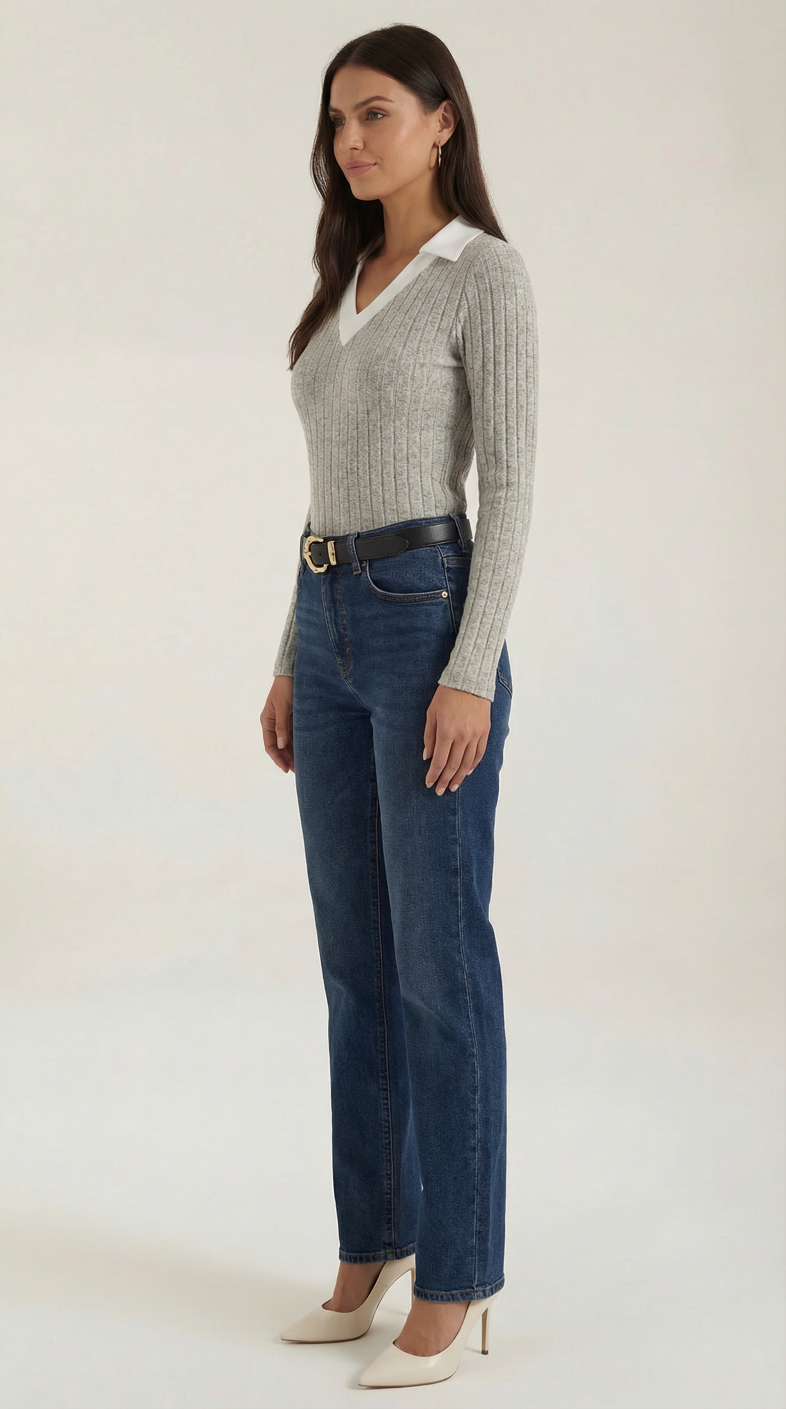 Top Donna Maniche Lunghe in Maglia a Coste Sobrio Lusso