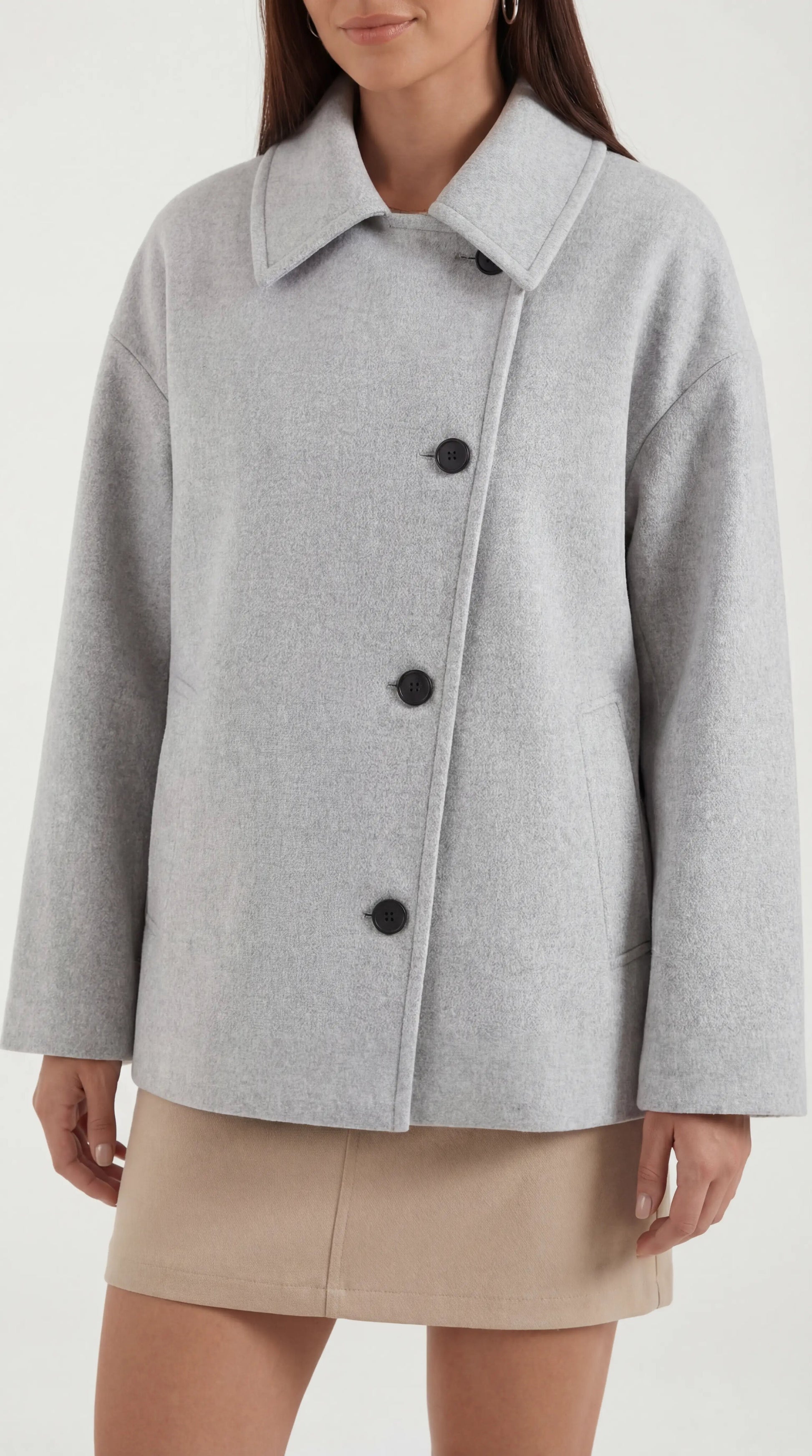 Cappotto Donna Oversize Asimmetrico Bottoni Minimale