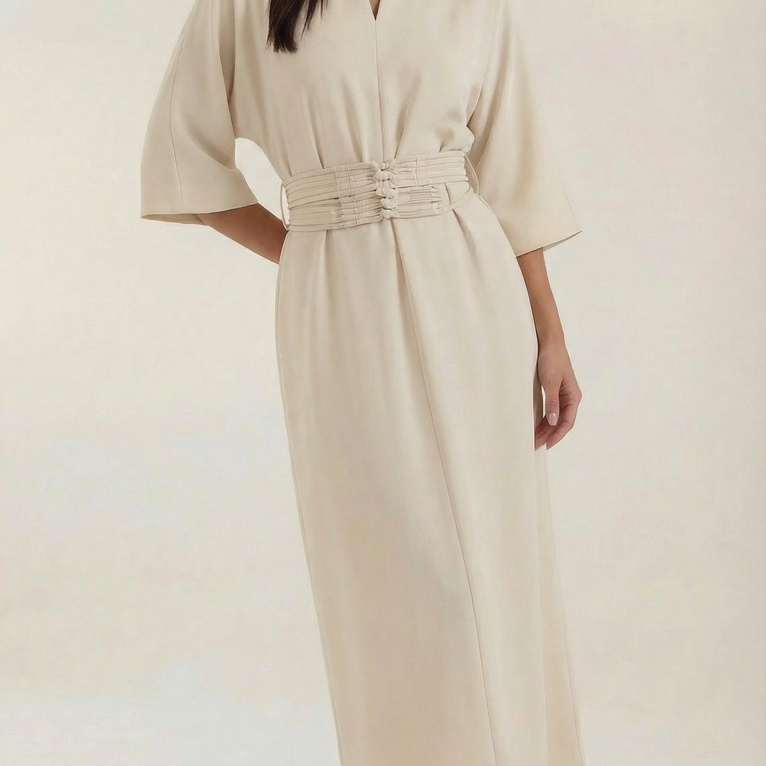 Abito Lungo Donna con Cintura Ruché Silhouette Tunica