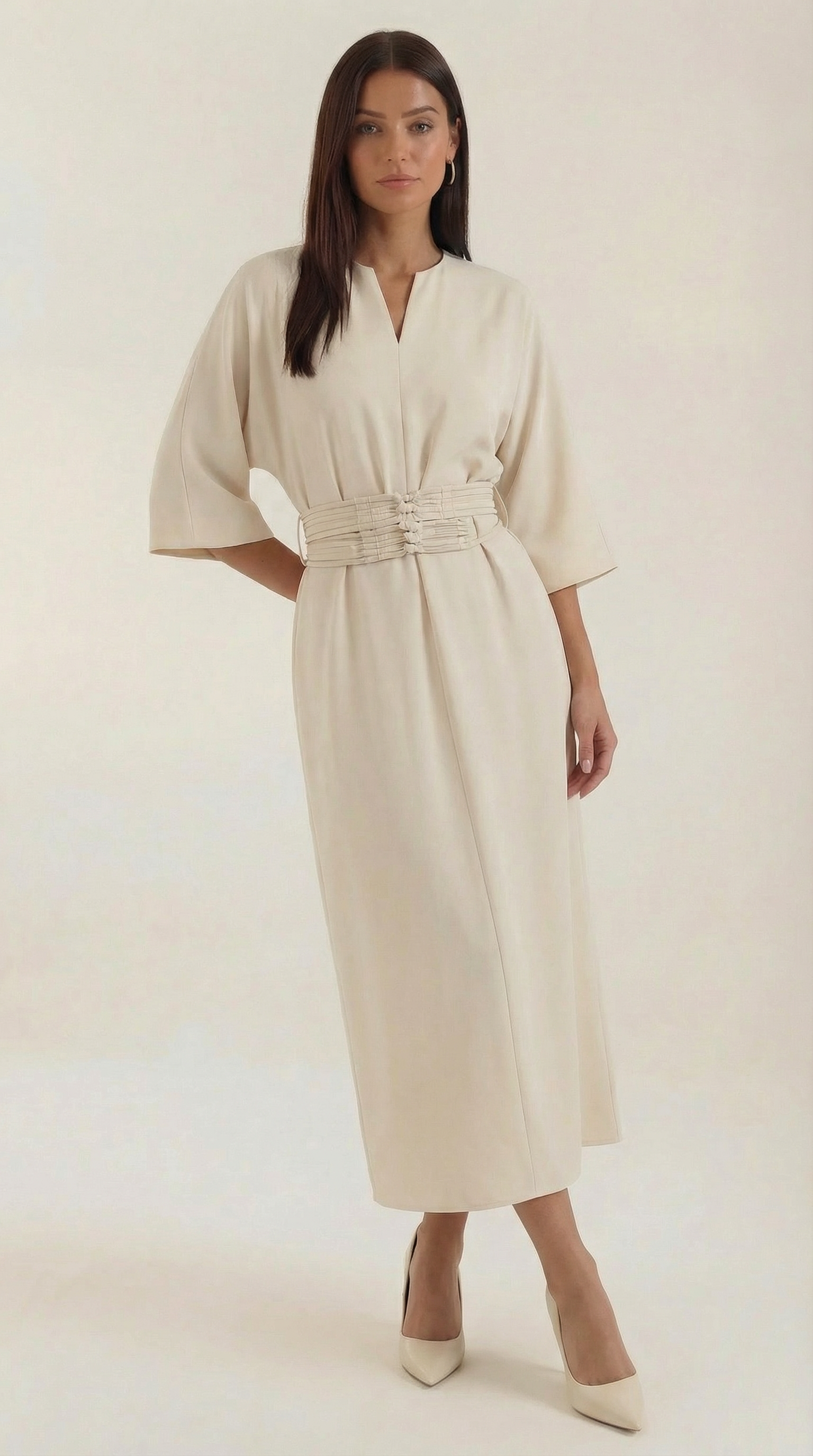 Abito Lungo Donna con Cintura Ruché Silhouette Tunica