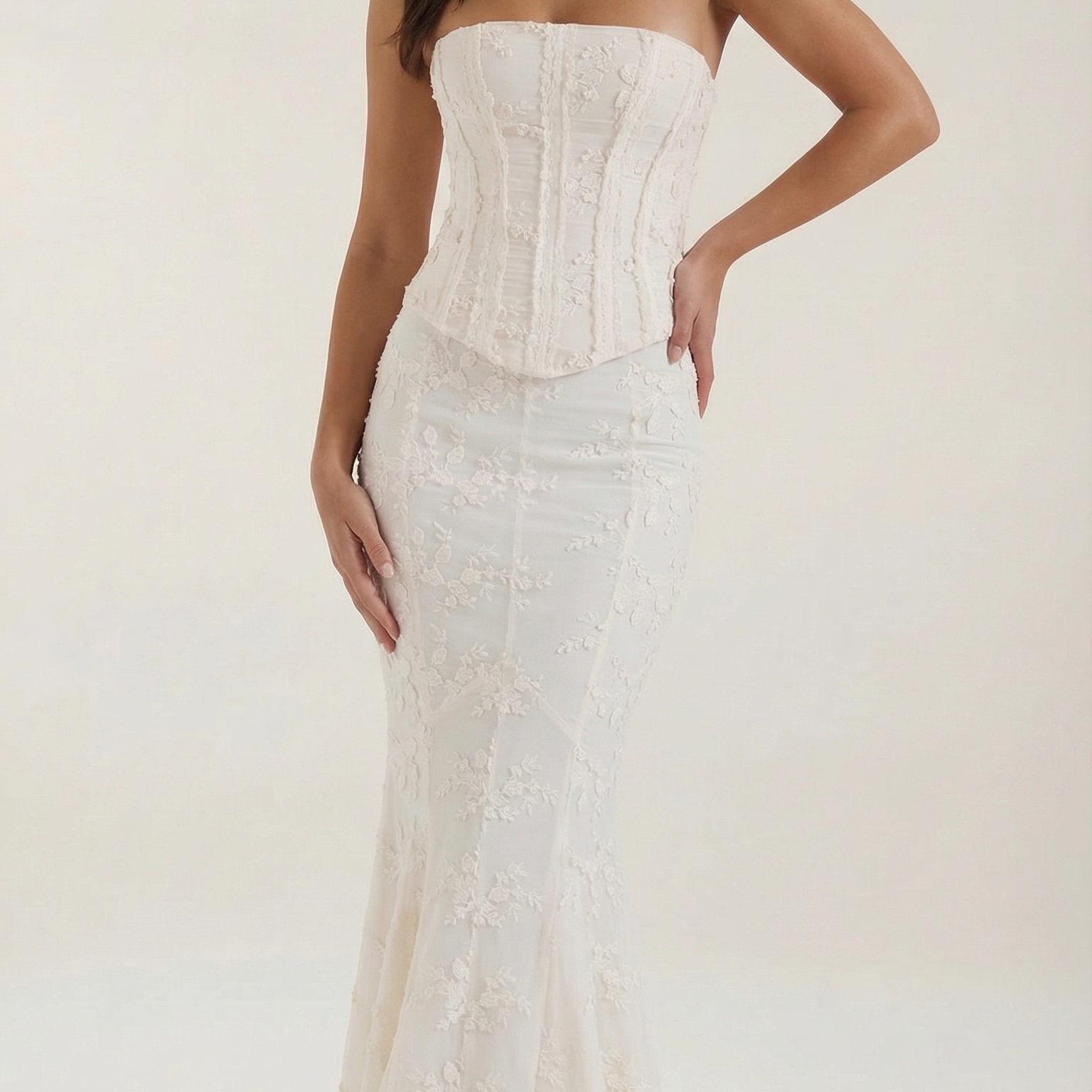 Abito Lungo Donna con Corsetto in Pizzo Bustier da Cerimonia