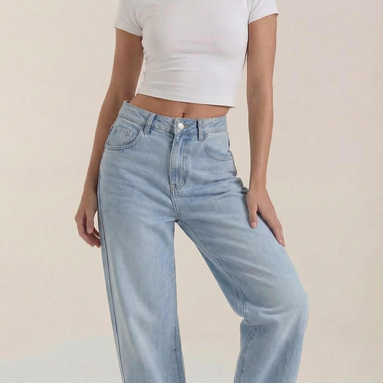 Jeans Donna a Gamba Larga Denim Morbido Rilassato