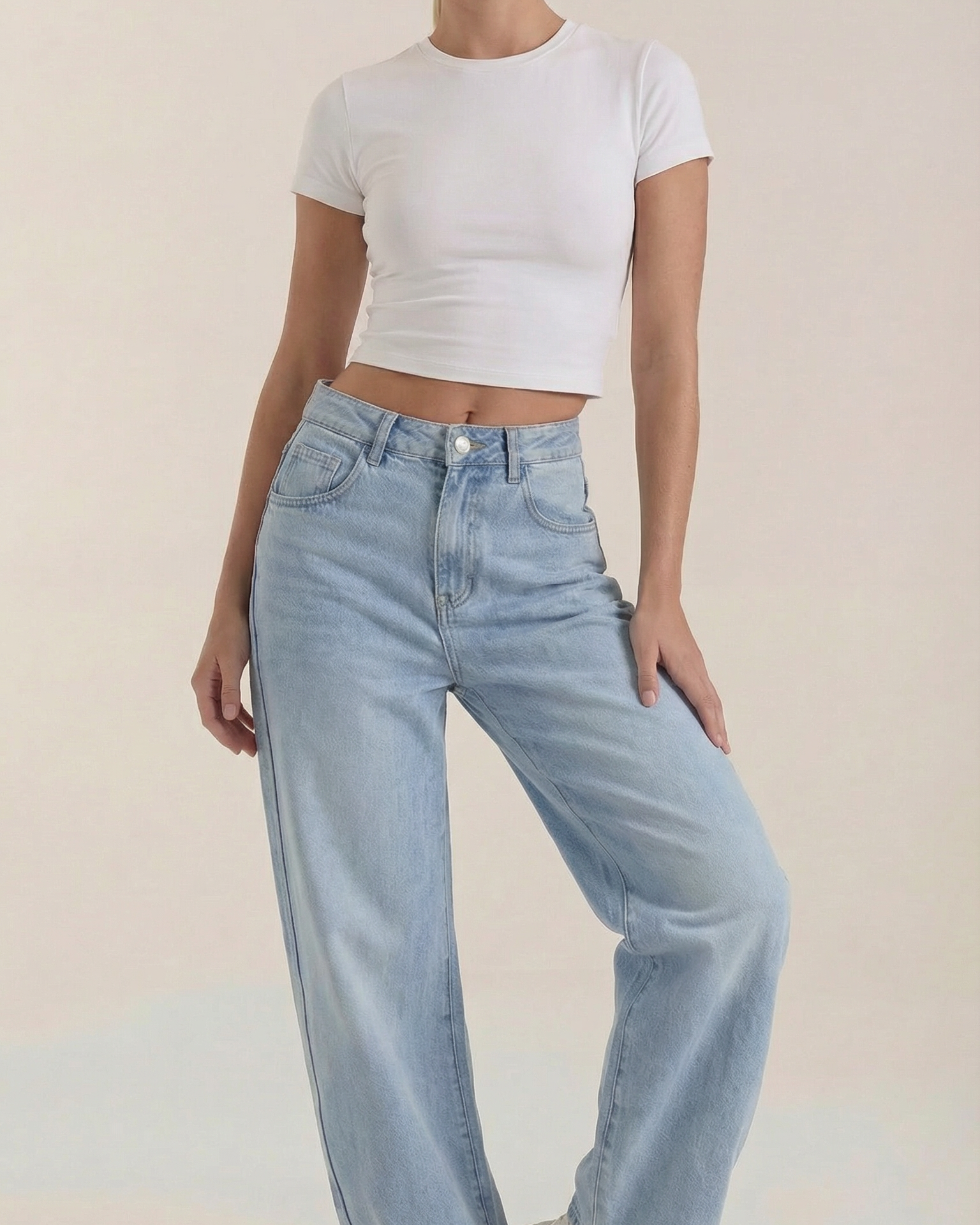 Jeans Donna a Gamba Larga Denim Morbido Rilassato