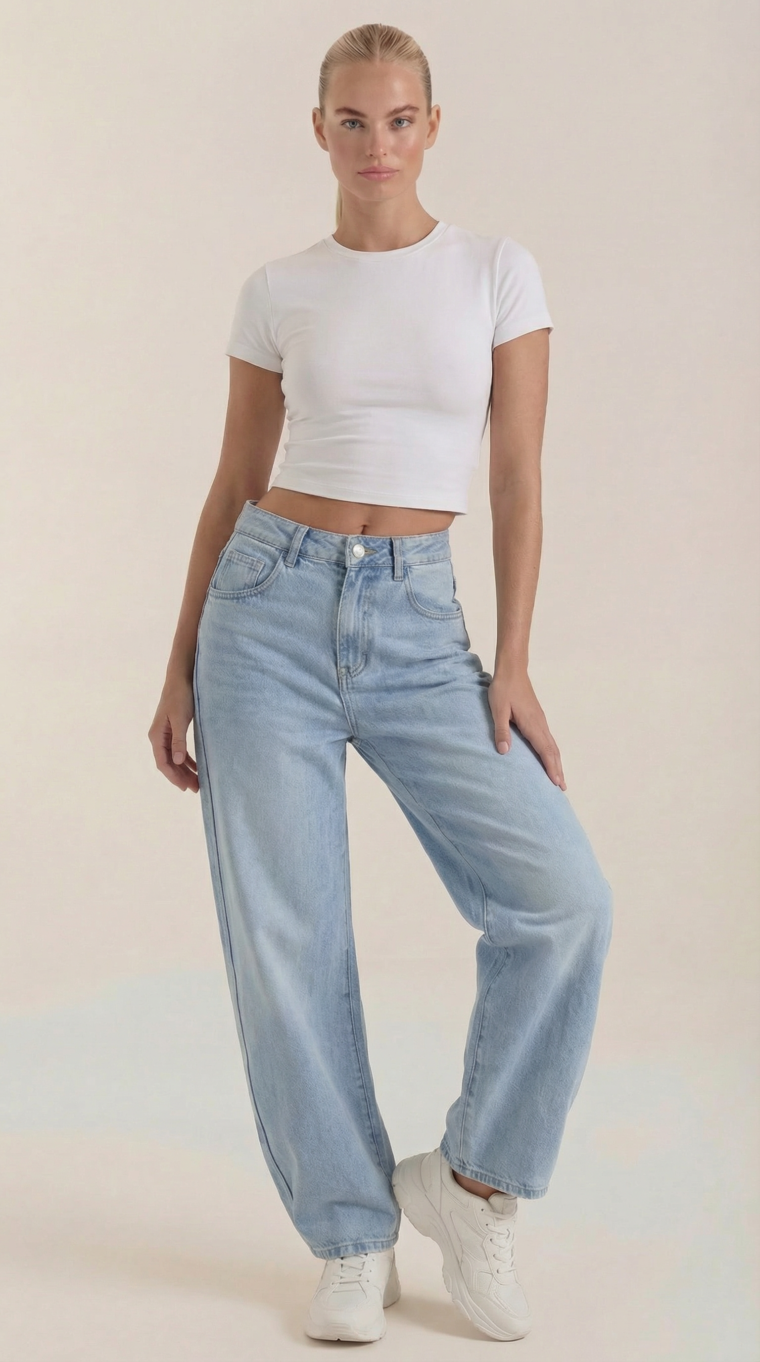 Jeans Donna a Gamba Larga Denim Morbido Rilassato