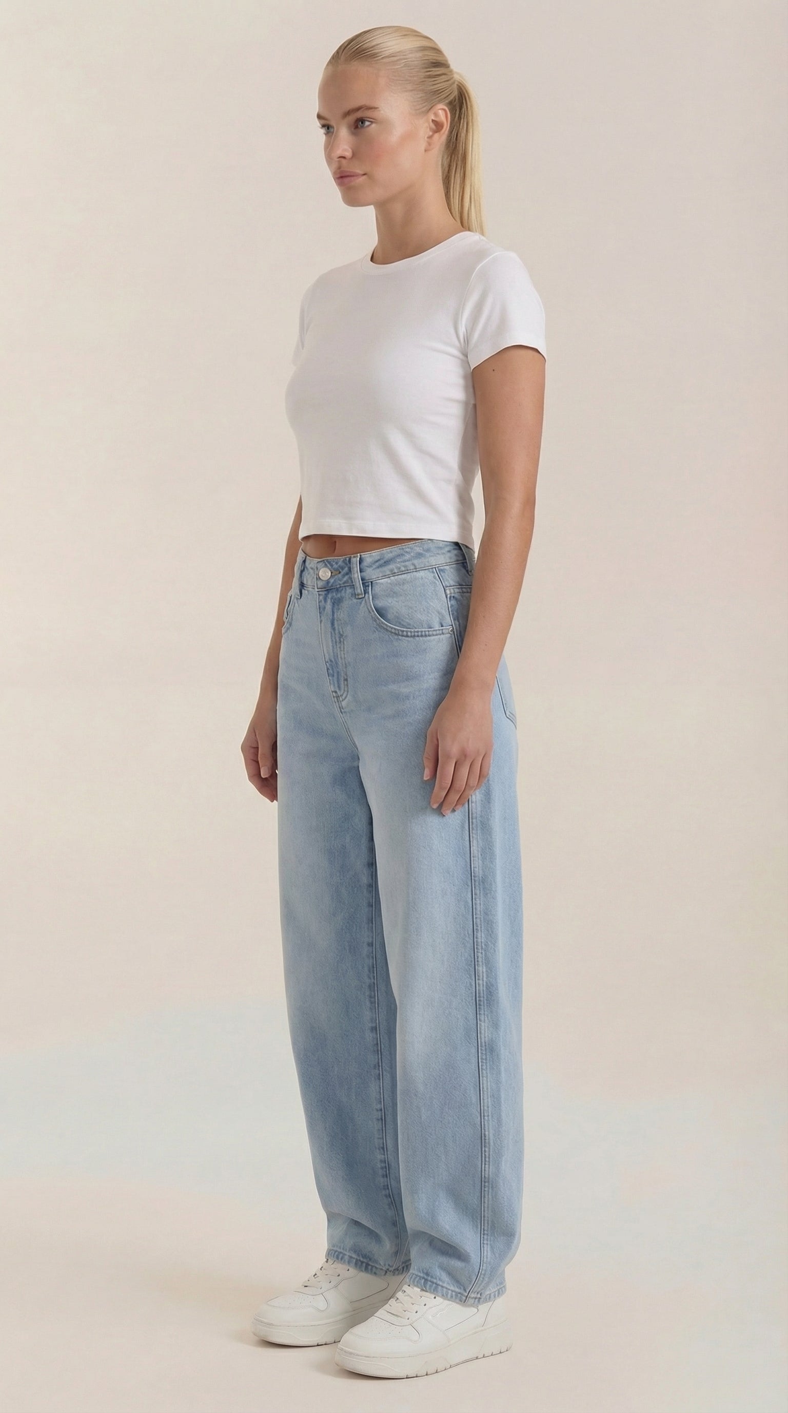 Jeans Donna a Gamba Larga Denim Morbido Rilassato