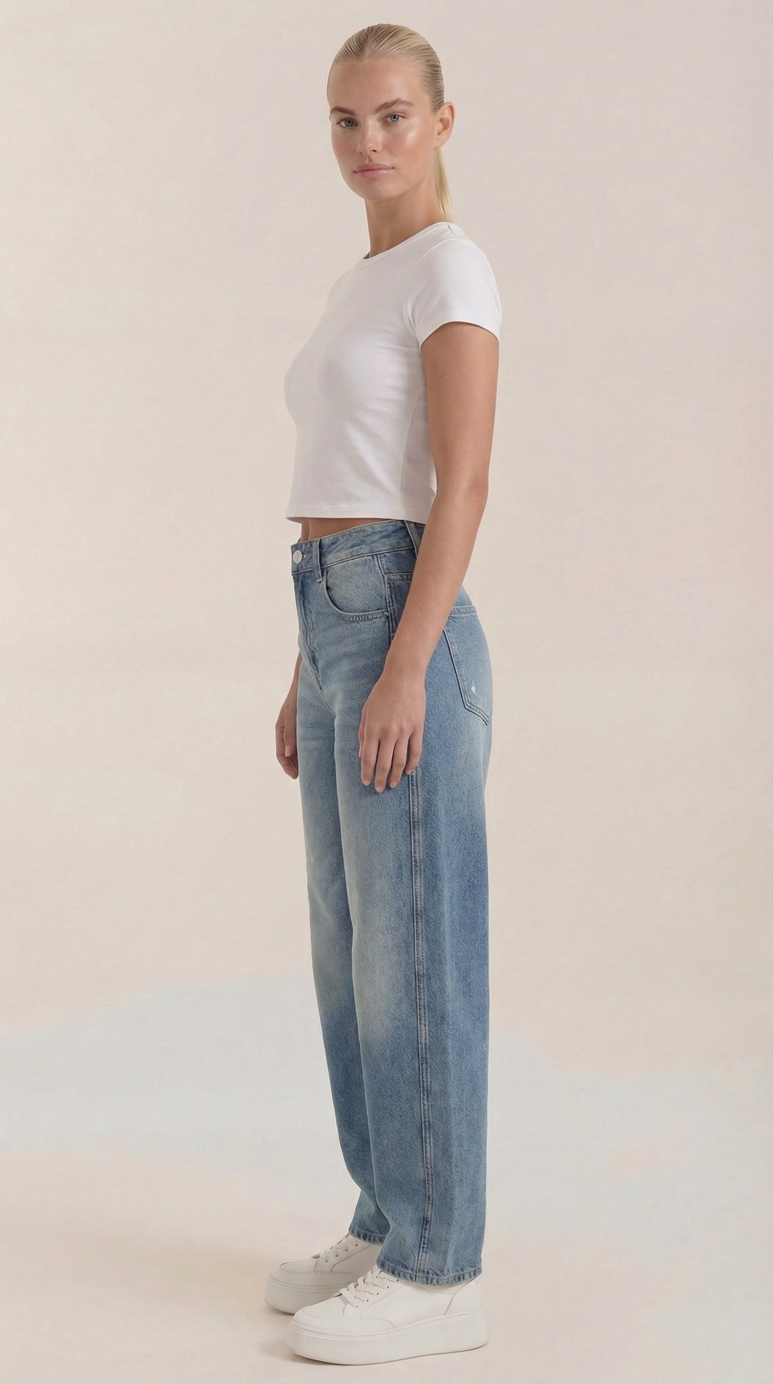 Jeans Donna a Gamba Larga Denim Morbido Rilassato