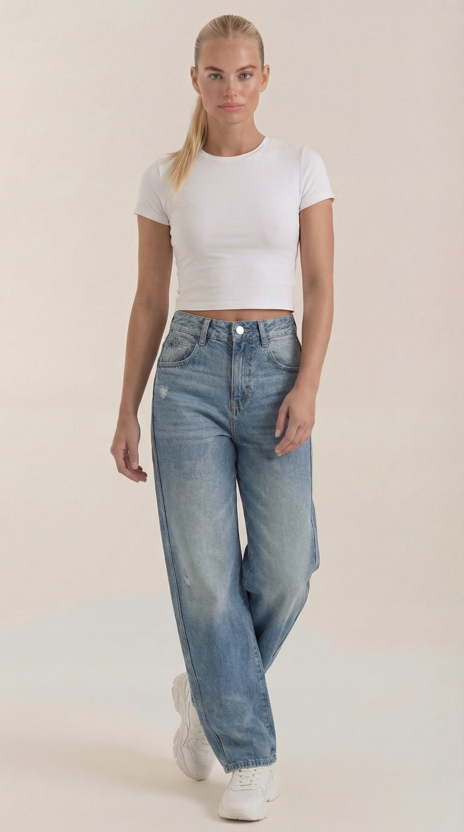 Jeans Donna a Gamba Larga Denim Morbido Rilassato