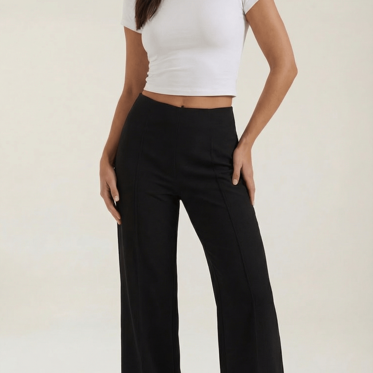 Aurazio Pantaloni Larghi a Vita Media da Donna