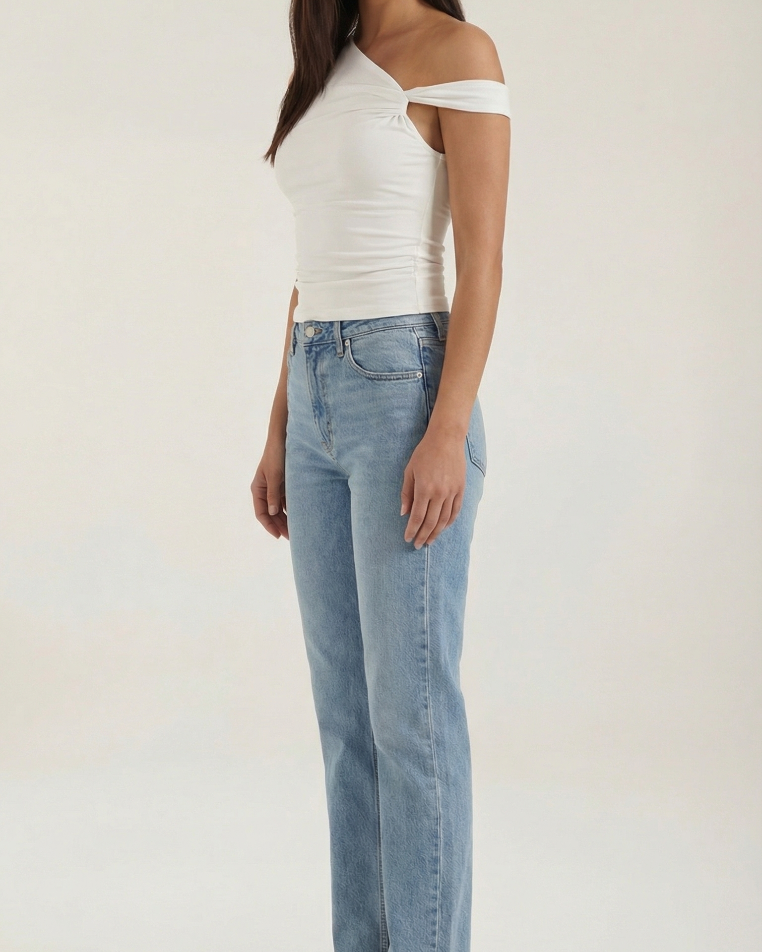 Top Donna Monospalla Drappeggiato Manica Asimmetrica
