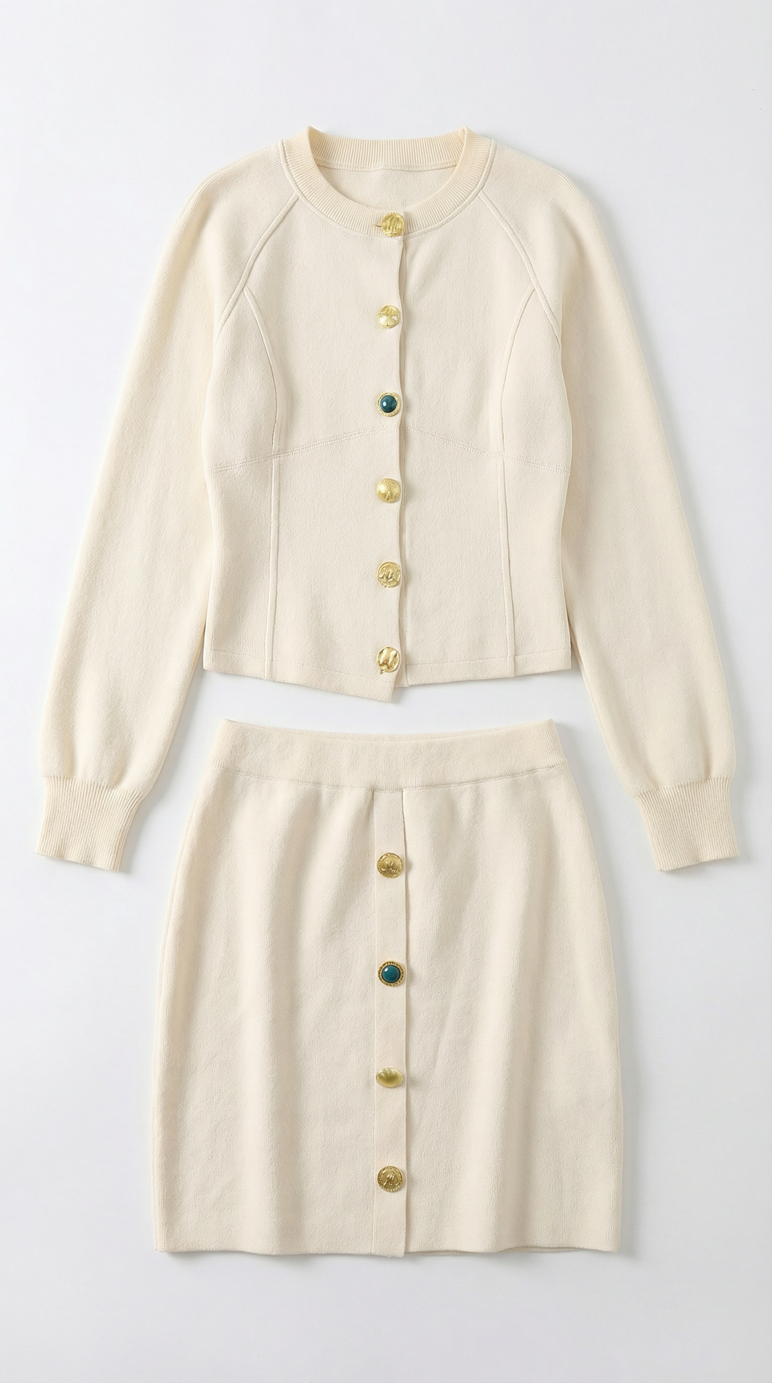 Set Donna Cardigan e Gonna in Maglia Coordinato Bottoni