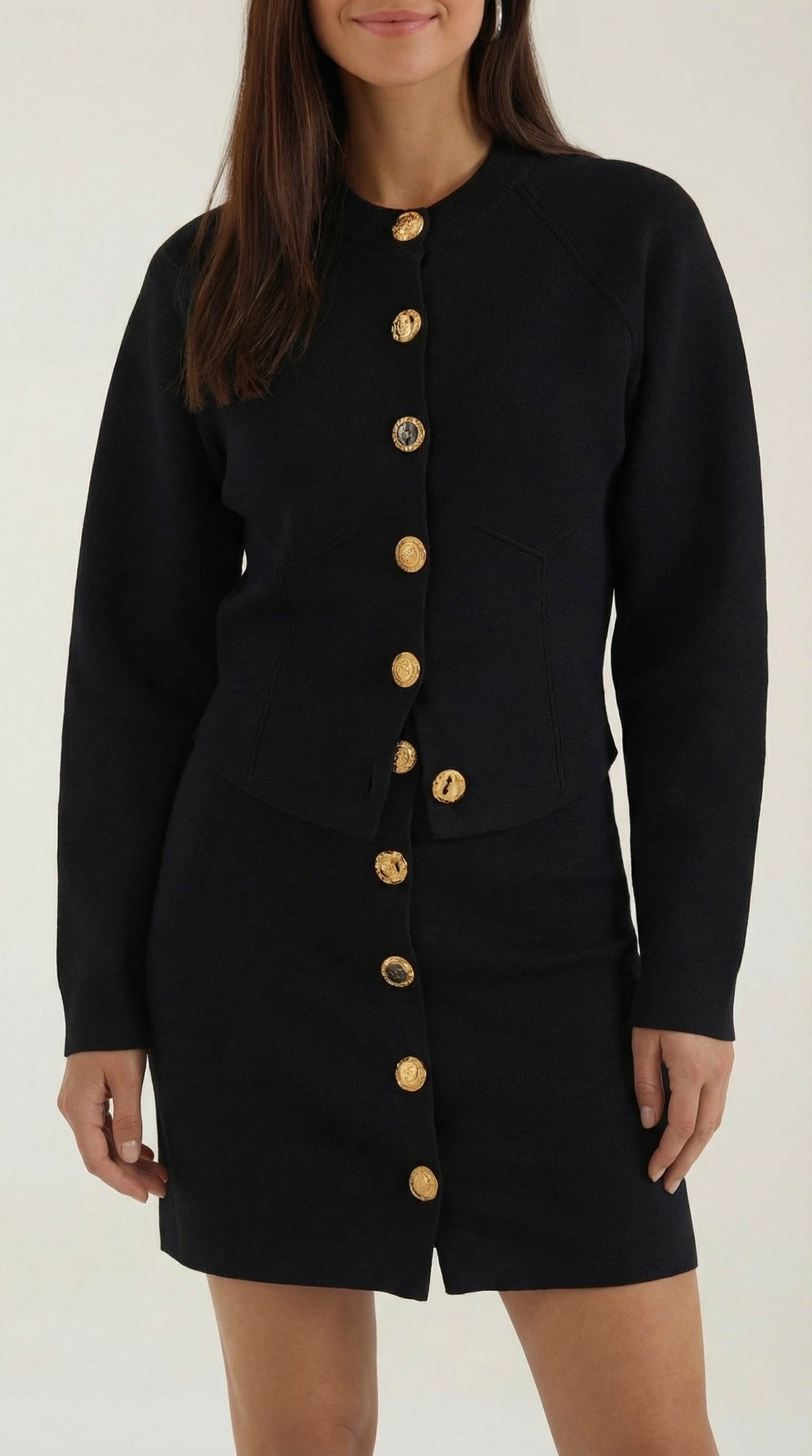 Set Donna Cardigan e Gonna in Maglia Coordinato Bottoni