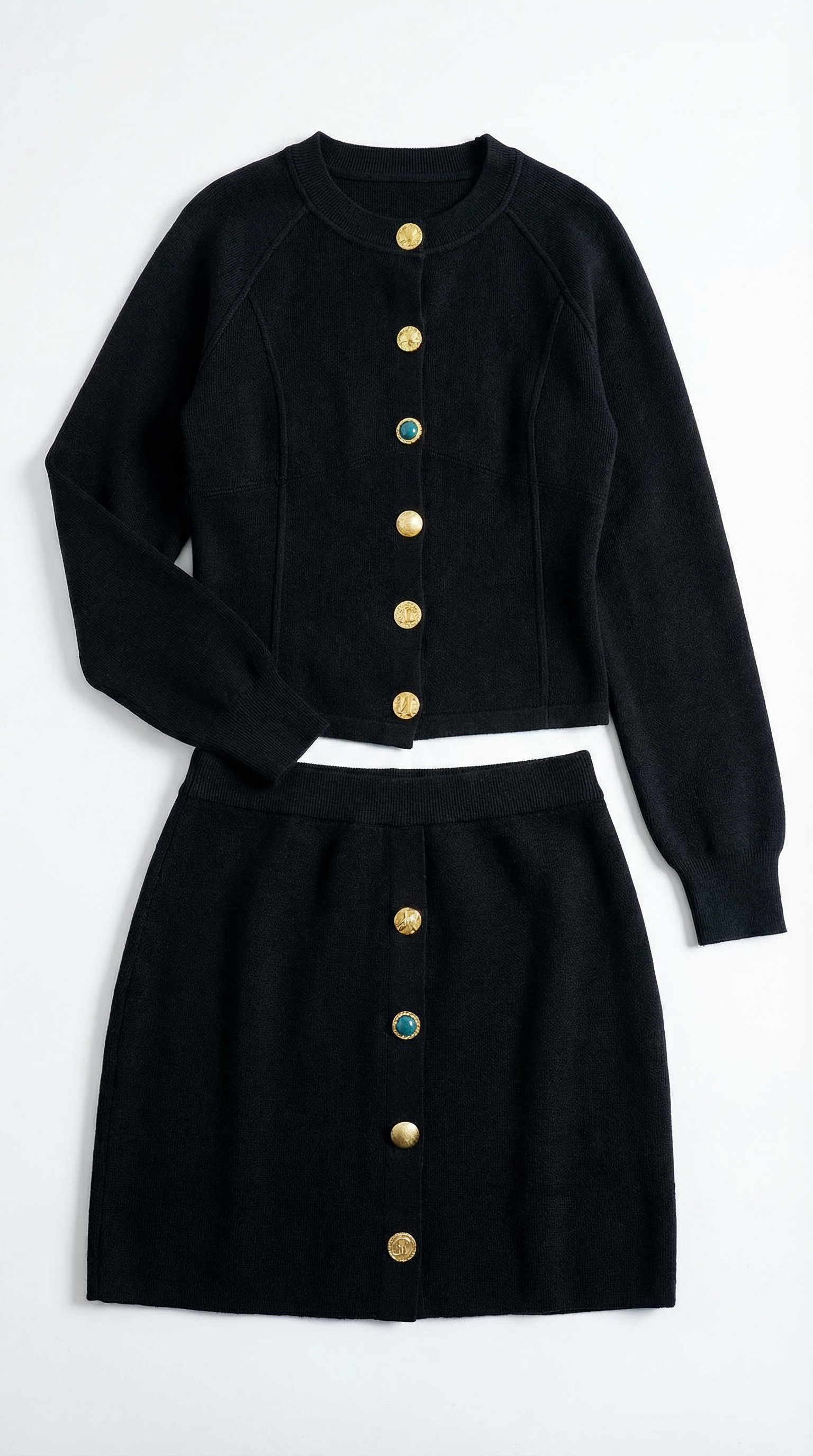 Set Donna Cardigan e Gonna in Maglia Coordinato Bottoni
