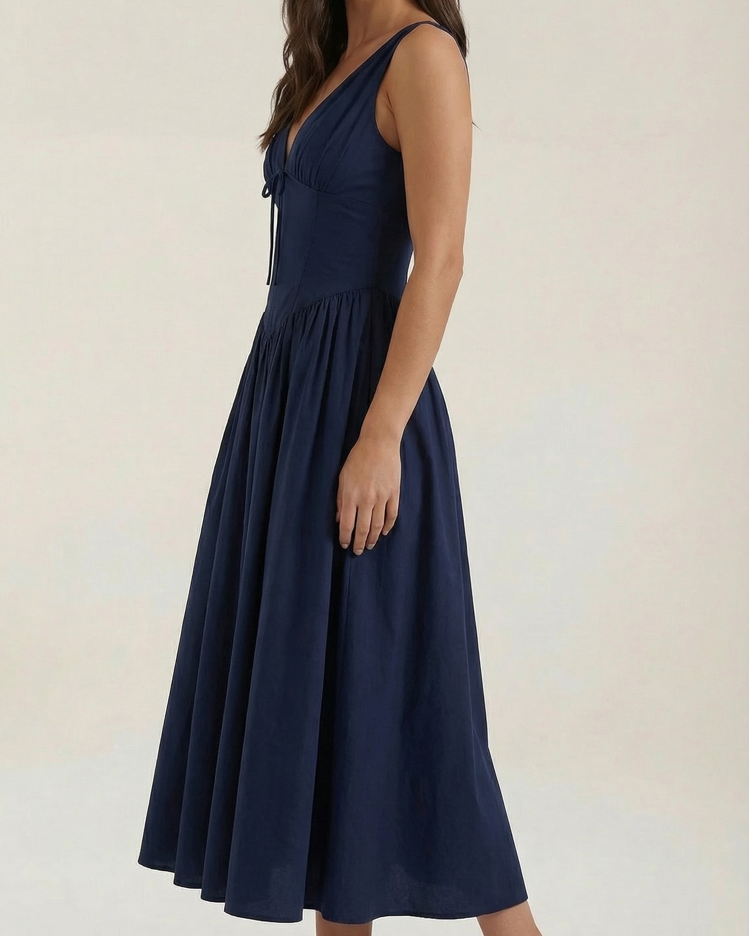 Abito Midi Donna Scollo a V Profondo Elegante Aderente