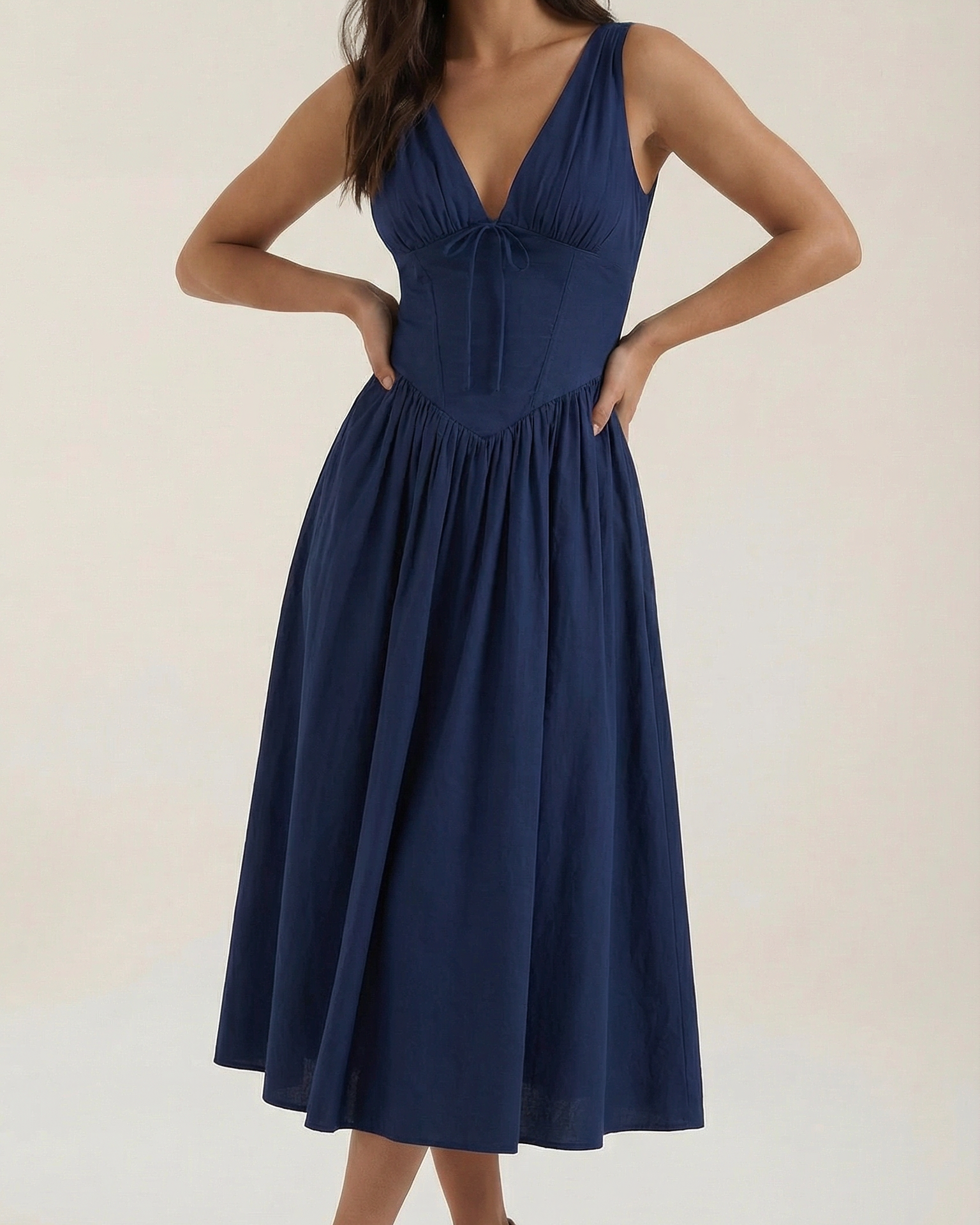 Abito Midi Donna Scollo a V Profondo Elegante Aderente