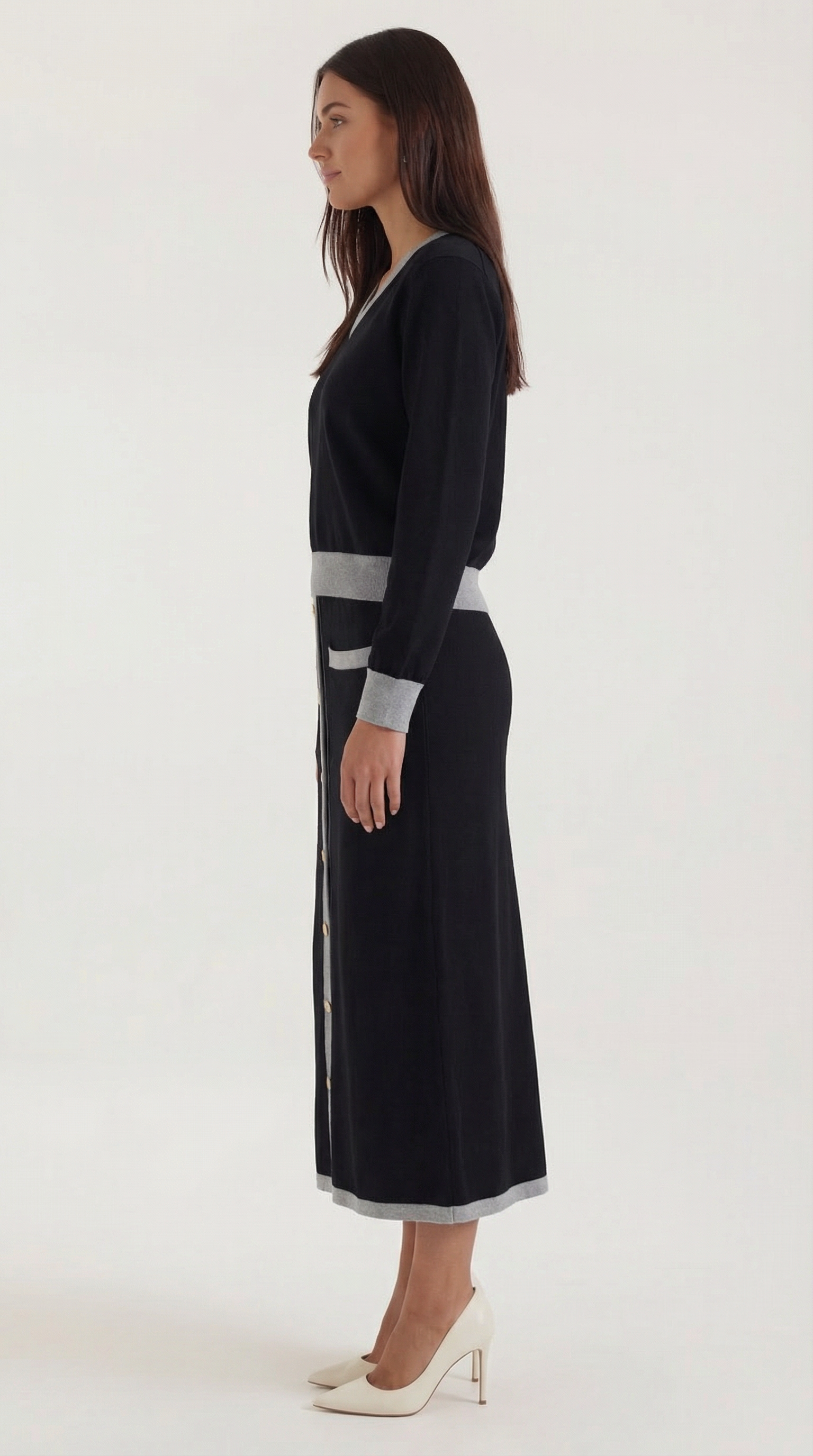 Set Donna Maglia Scollo a V e Gonna Midi Vintage Coordinato