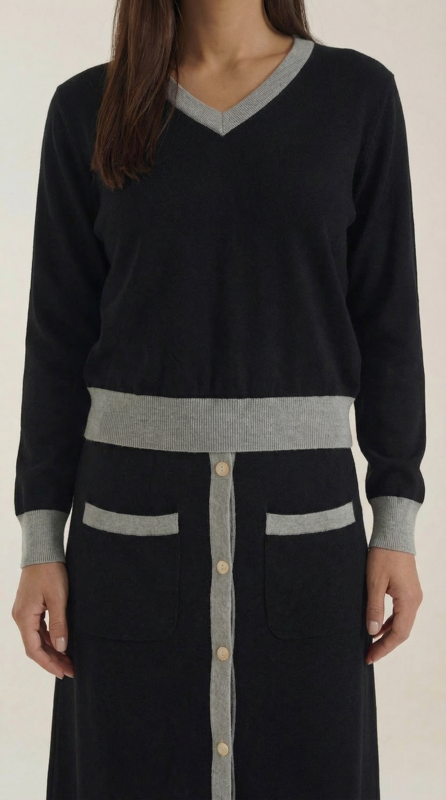 Set Donna Maglia Scollo a V e Gonna Midi Vintage Coordinato