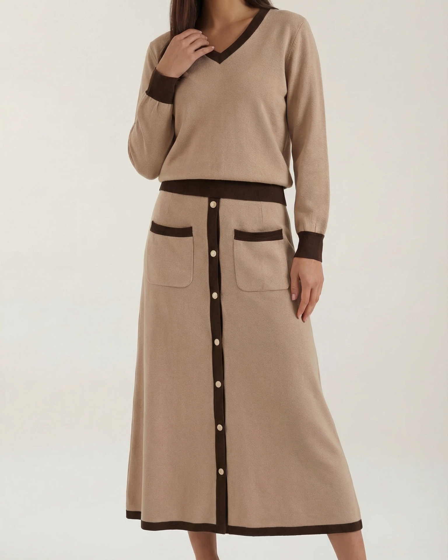 Aurazio Set Maglia a V e Gonna Midi per Donna