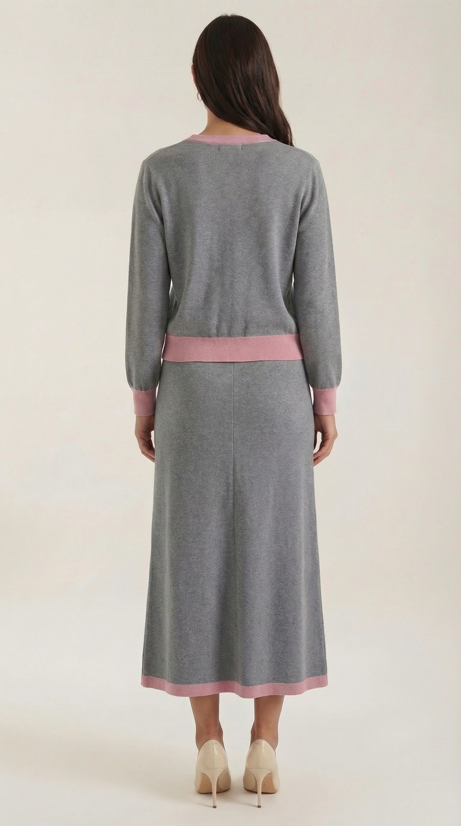 Set Donna Maglia Scollo a V e Gonna Midi Vintage Coordinato