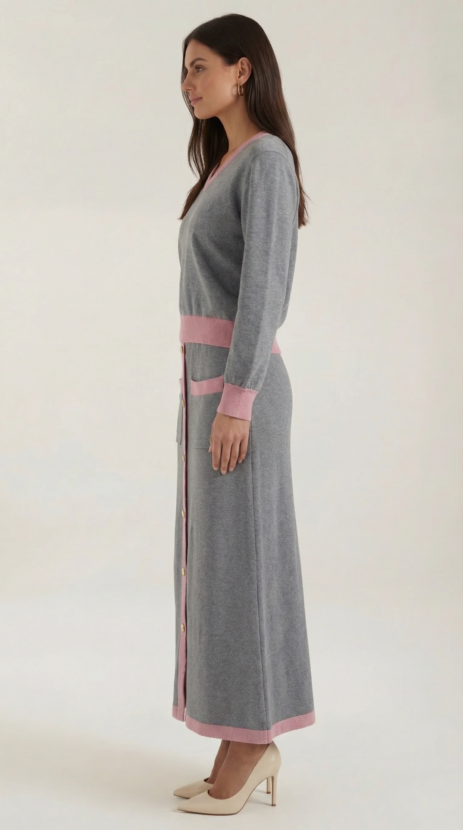 Set Donna Maglia Scollo a V e Gonna Midi Vintage Coordinato