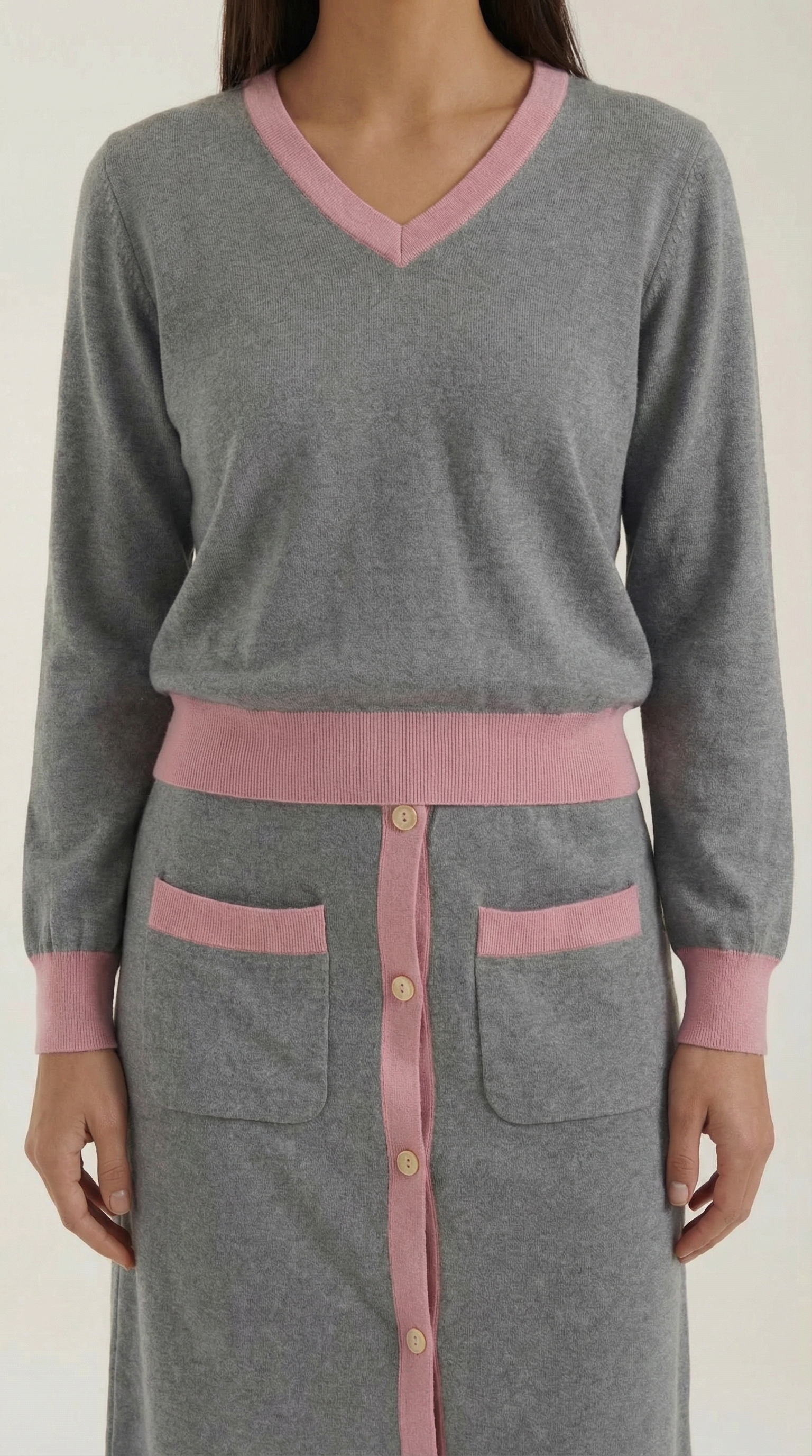 Set Donna Maglia Scollo a V e Gonna Midi Vintage Coordinato