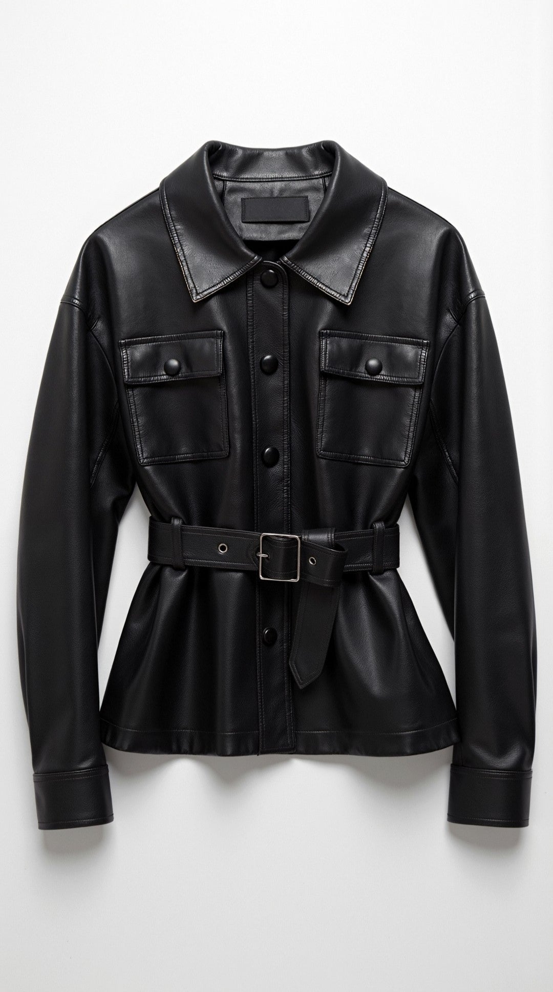 Giacca Donna in Pelle PU con Cintura Liscia Strutturata