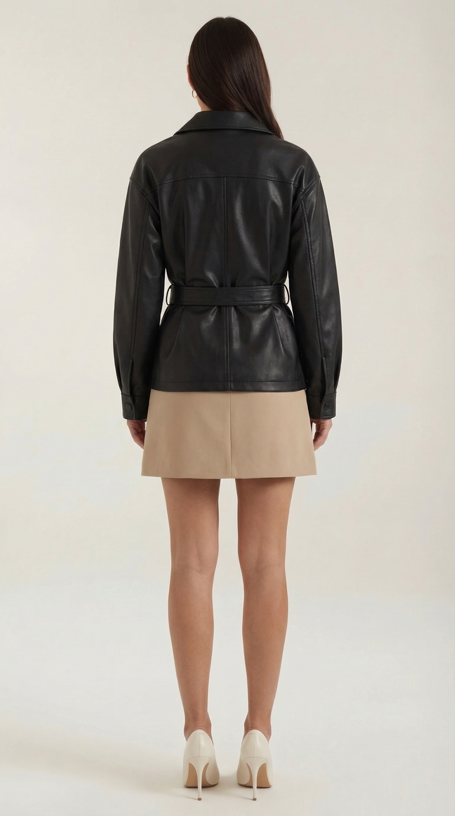 Giacca Donna in Pelle PU con Cintura Liscia Strutturata