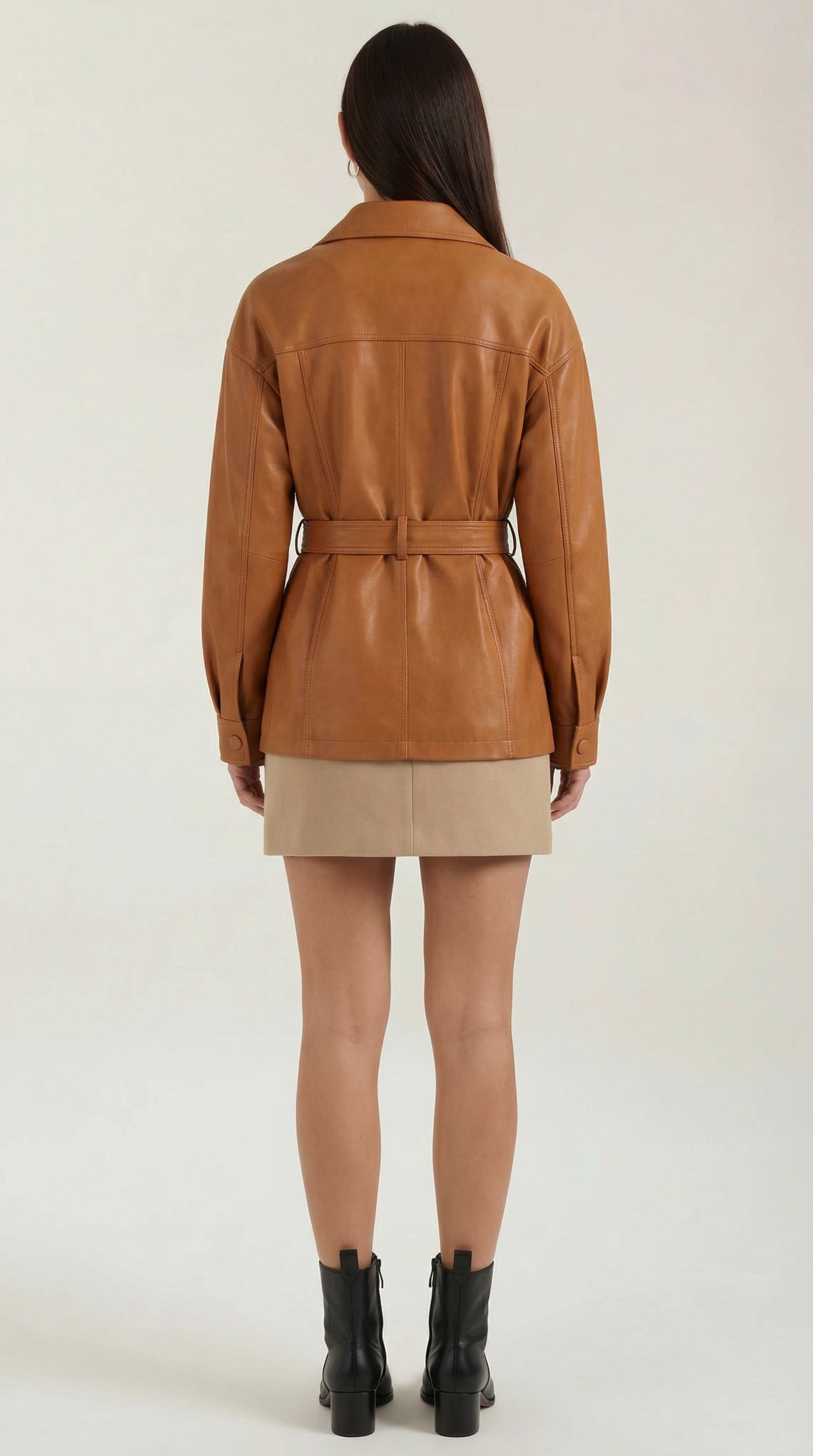 Giacca Donna in Pelle PU con Cintura Liscia Strutturata