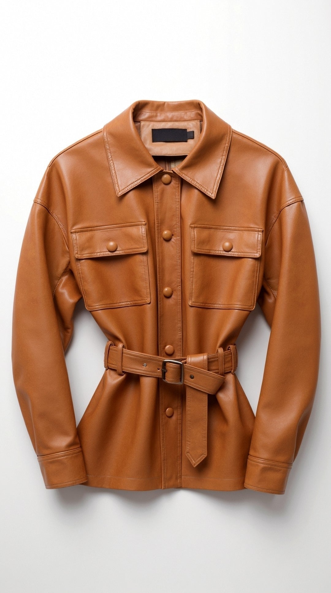 Giacca Donna in Pelle PU con Cintura Liscia Strutturata